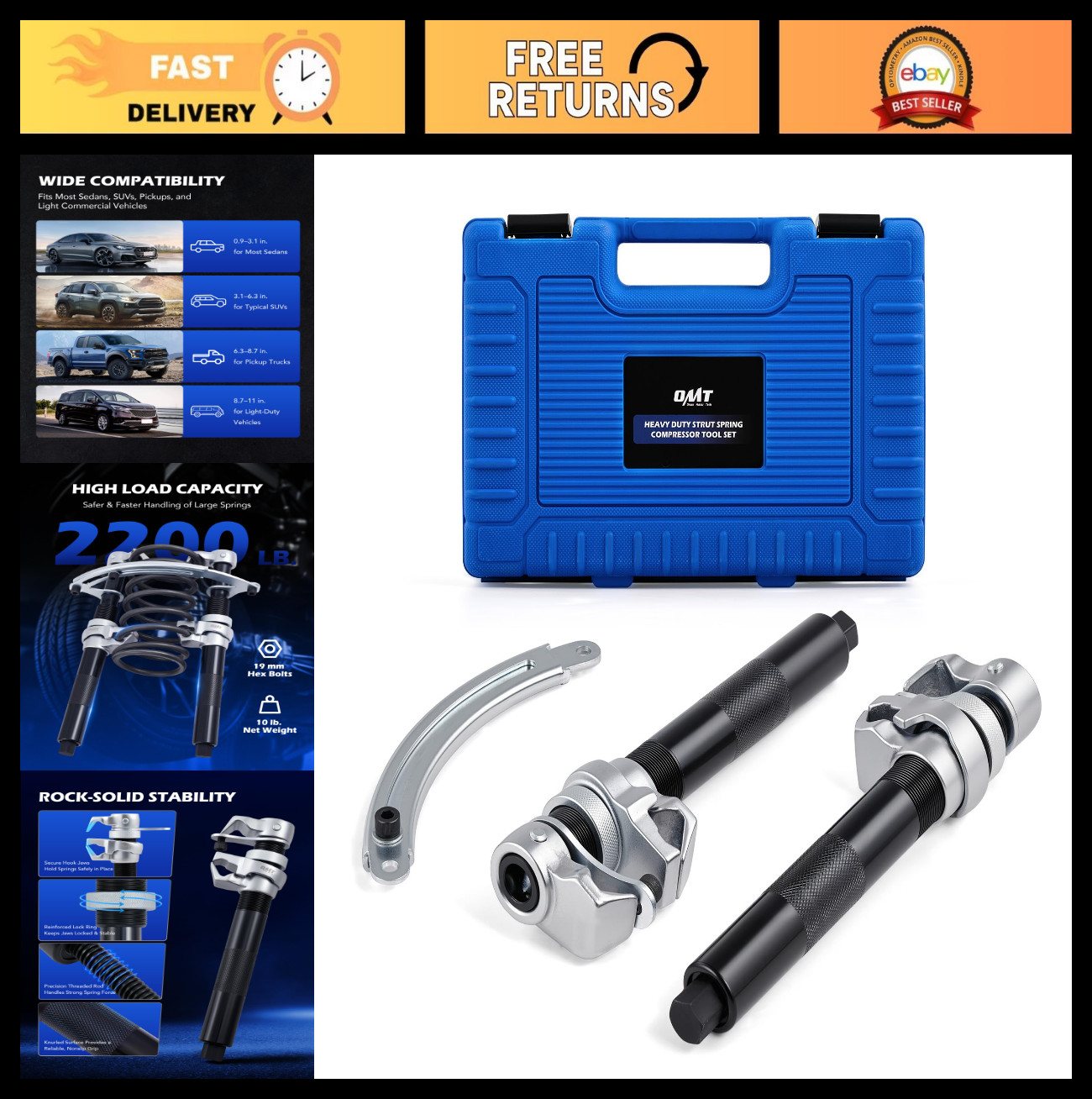 2pc Heavy Duty Coil Spring Compressor Tool Set, 2200lb Strut Tool for Sedan SUV
