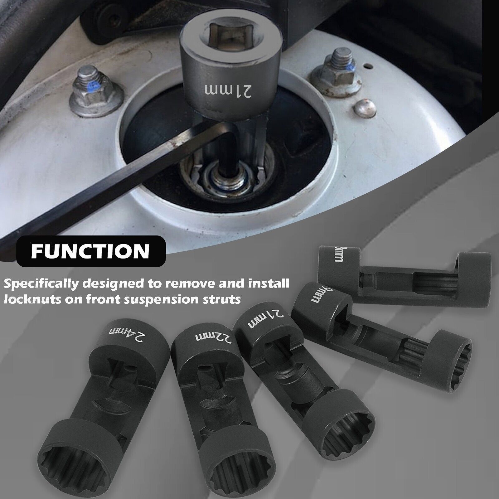 5Pcs Easy Remove Strut Nut Socket Tools Kit with 12 Point 1/2inch Square Drive