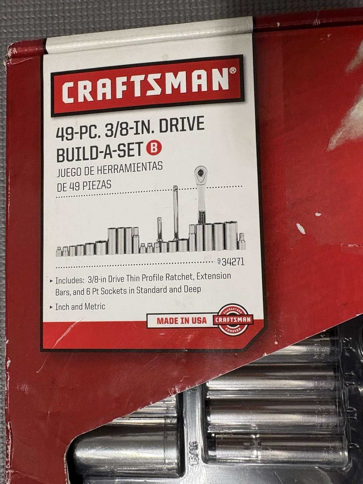 NOS Sears Craftsman 49pc 3/8” Drive Build-A-Set 34271 USA Low Profile Ratchet