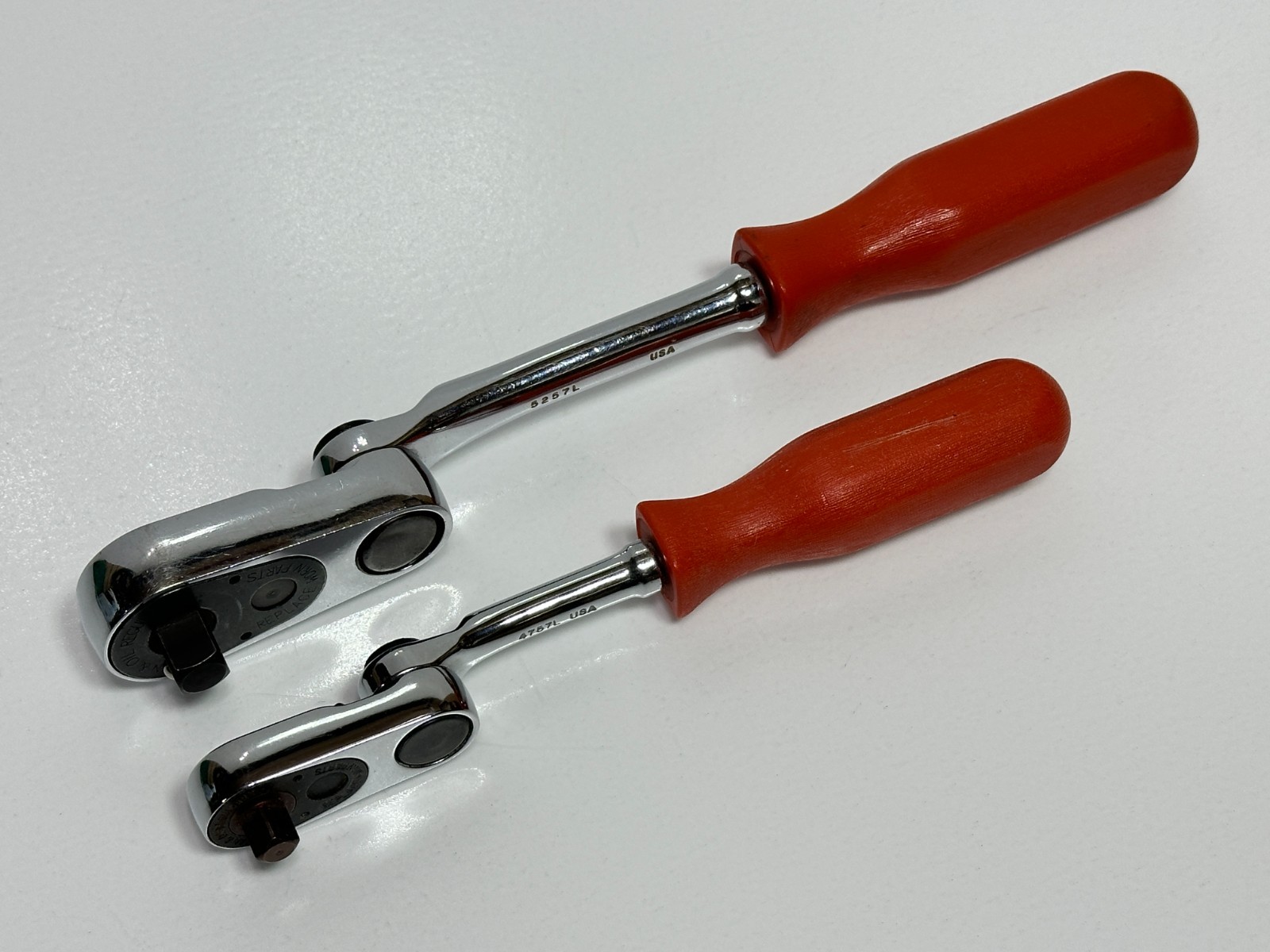 Proto USA Rare 2pc 5257L 3/8 Drive, 4757L 1/4 Drive Indexable Ratchet Red Handle