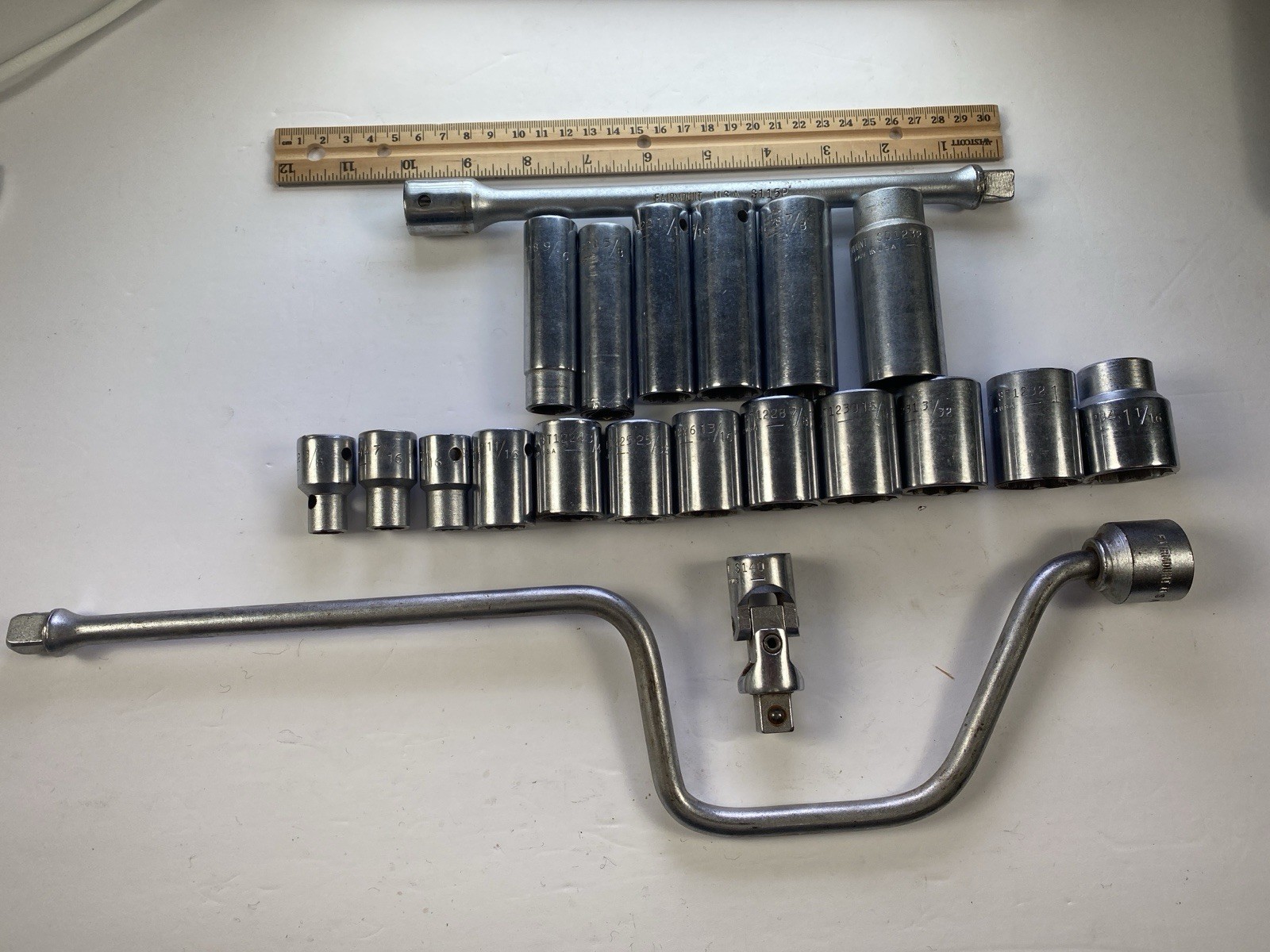 Vintage Fairmount USA Socket Set Lot 21 Pc Deep Std Handles SAE