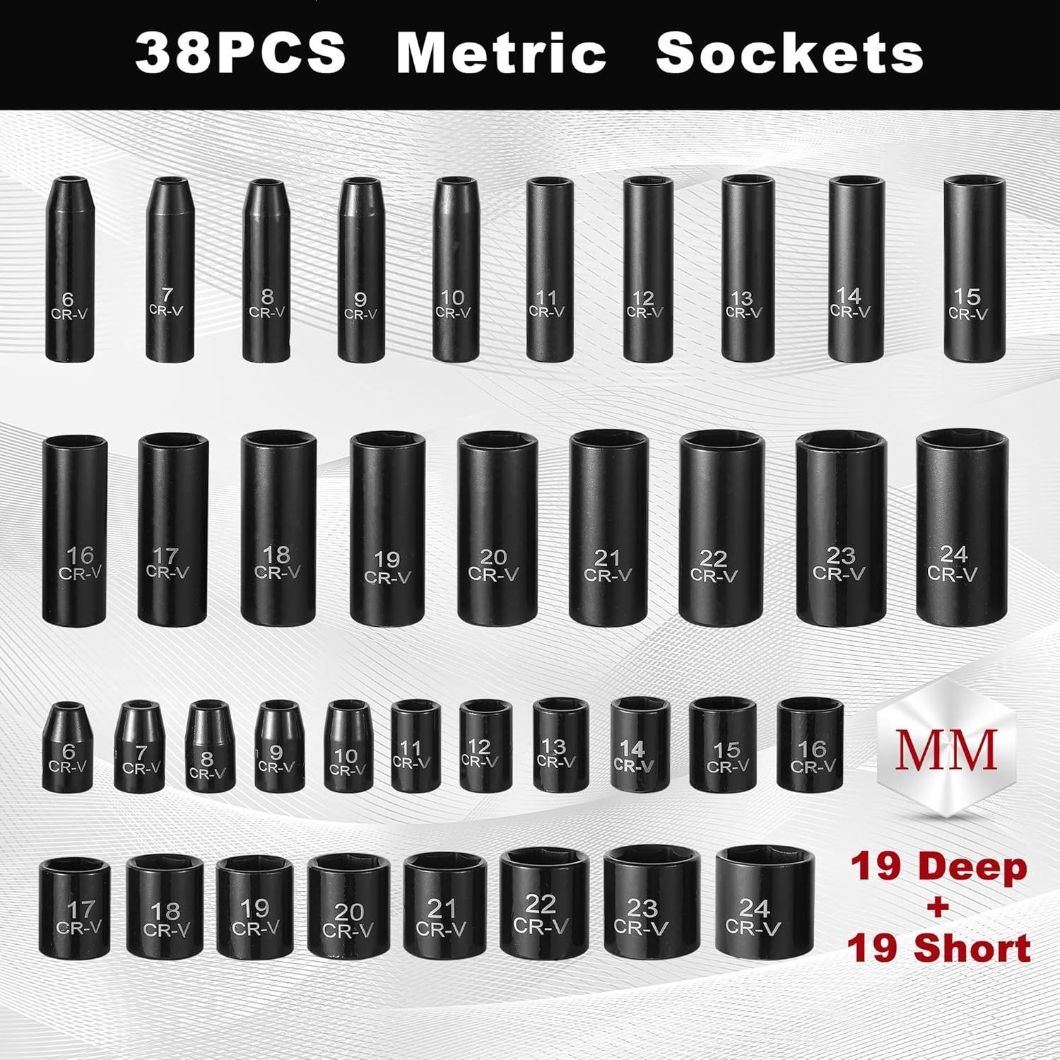 3/8in Drive Impact Socket Set 64PC SAE Metric Deep Shallow Ratchet