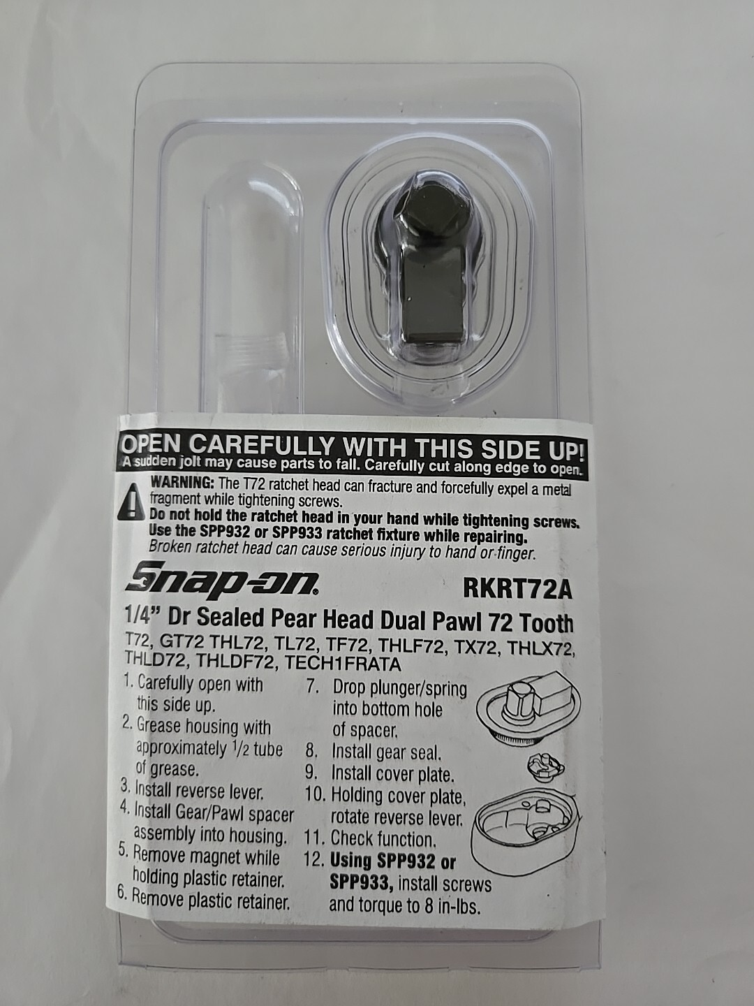 Snap-on Tools 1/4″ Drive Ratchet Repair Kit 72 Tooth – RKRT72A NEW KIT !!!!!!!!!