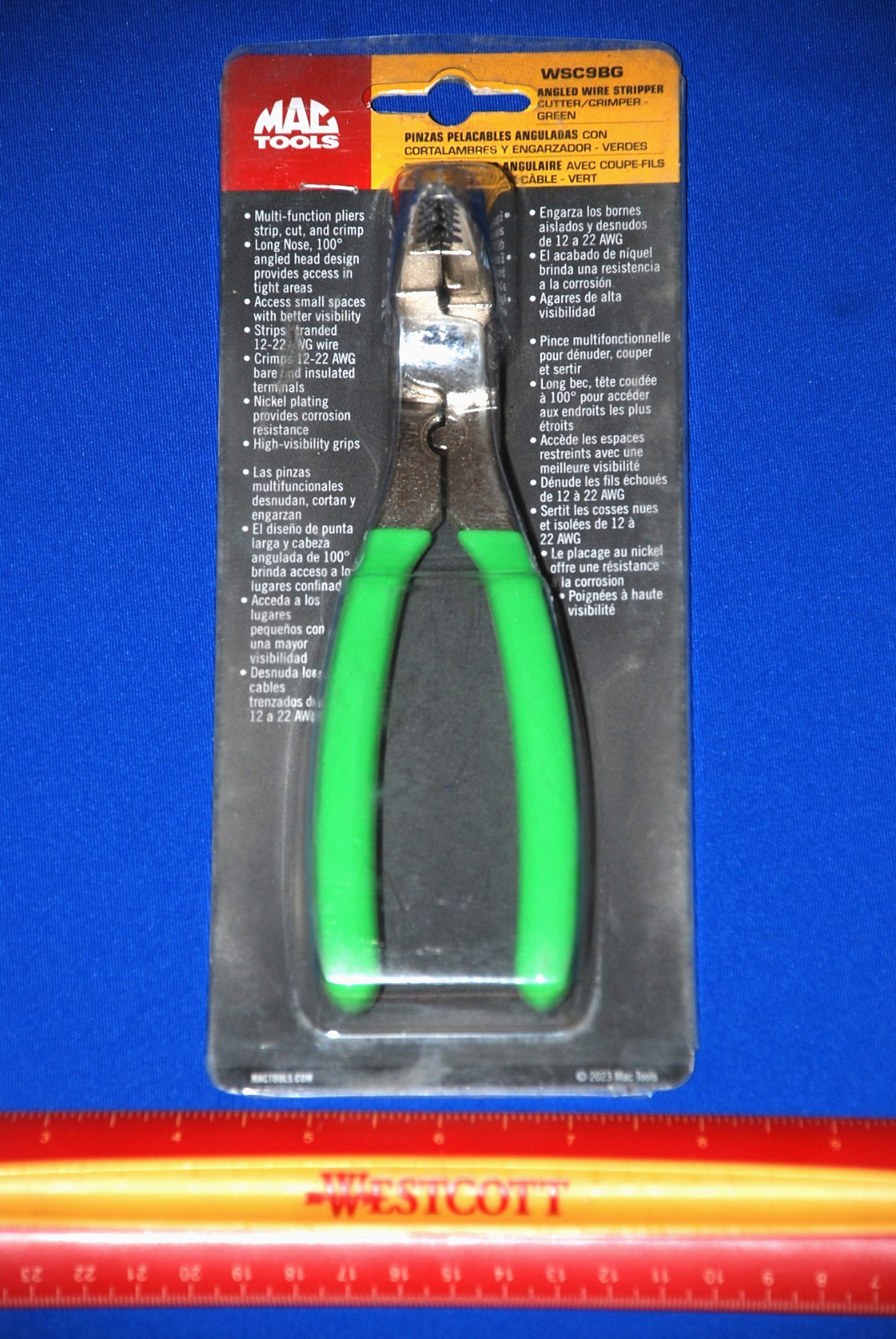 MAC Tools NEW Green Soft Grip Angled Wire Stripper/Cutter/Crimper WSC9BG