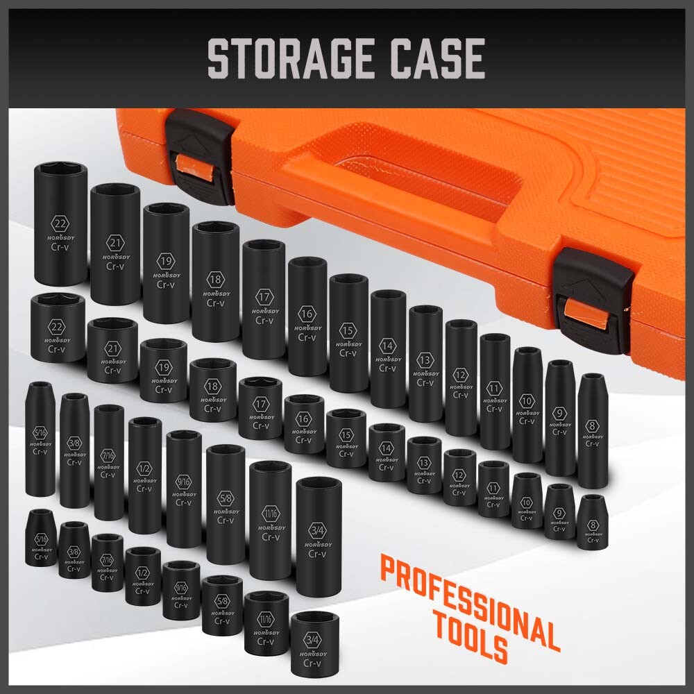 50PC 3/8″ Drive Impact Socket Set Deep & Standard SAE Metric 5/16 – 3/4 8 – 22MM