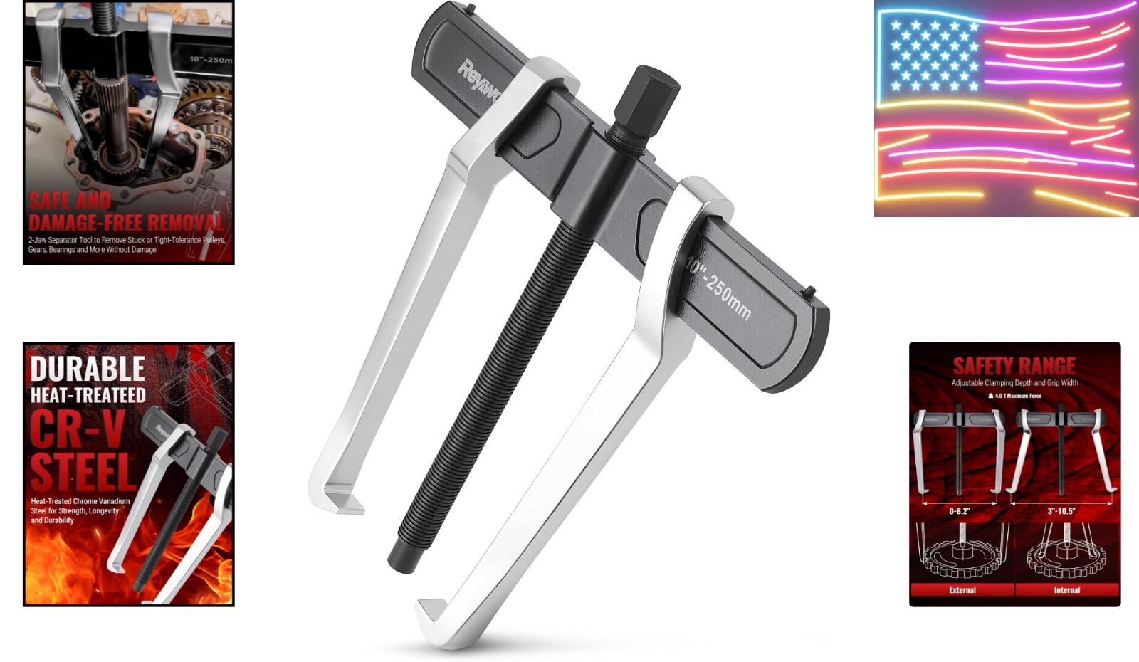 2-Jaw Reversible Gear Puller, External 8.2″ / Internal 10.5″ Max Pulling