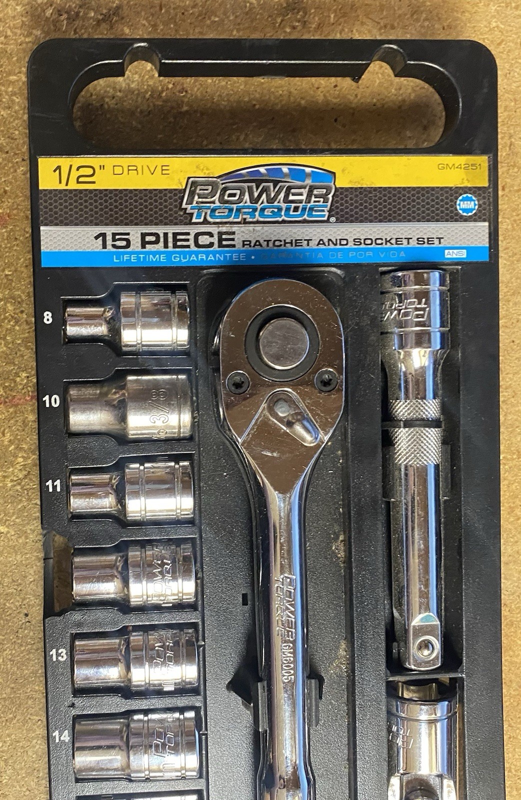 Power Torque rachet and socket set, 15 pc, Metric sockets, 1/2″ Drive Mdl GM4251
