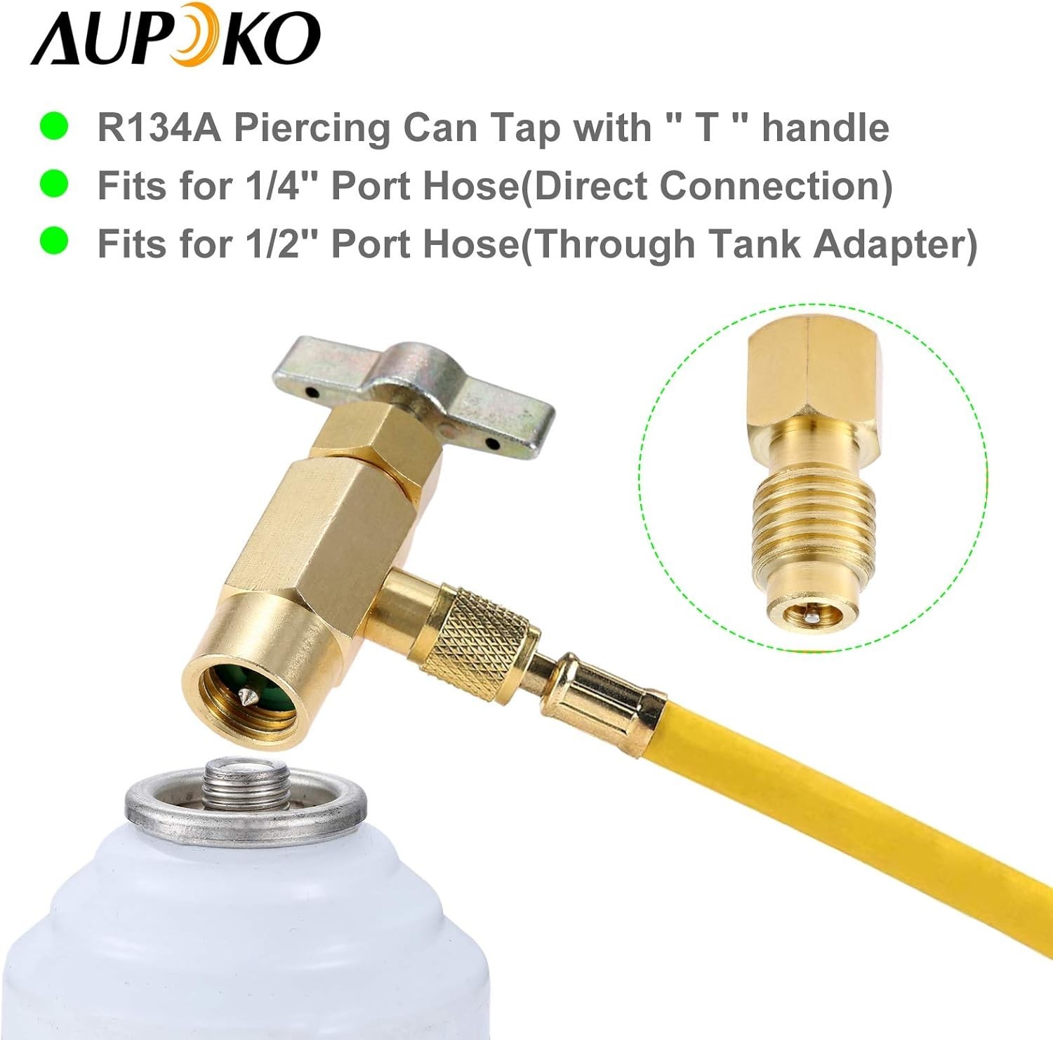 R134A Can Tap with Brass Tank Adapter and Valve Core Remover for AC Systems