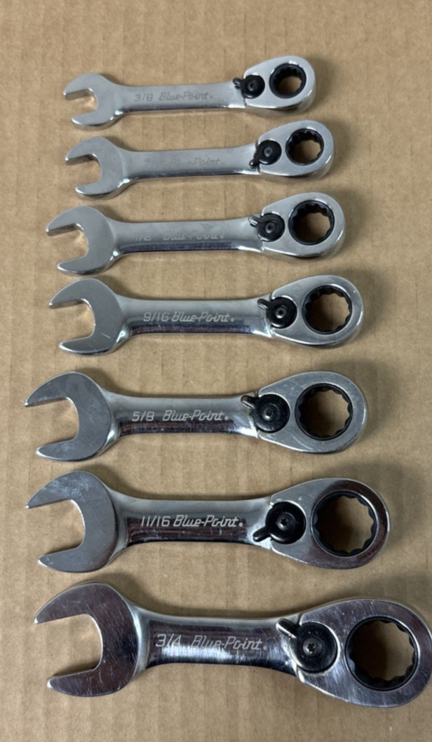 Blue Point Tools Reversible Short Stubby Ratcheting Combination Wrench Set of 7