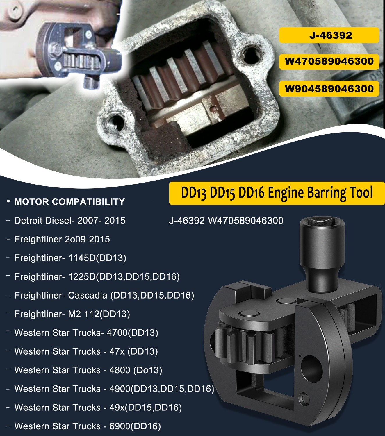 J-46392 Engine Barring Tool for Detroit Diesel DD13, DD15, DD16, MBE4000, MBE900