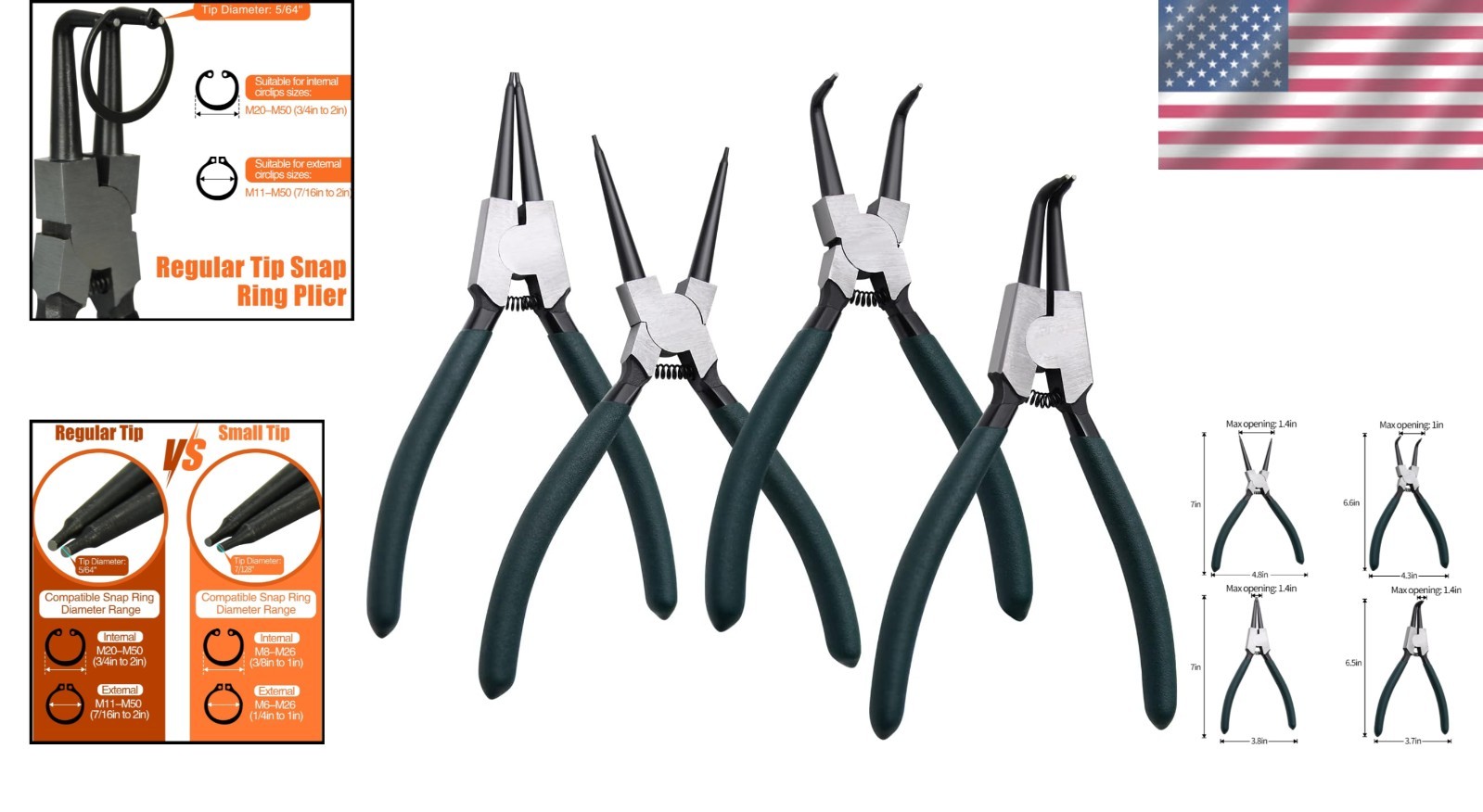 Snap Ring Pliers Set 4pcs 7 Inch Internal External Circlip Pliers Kit Alloy S…