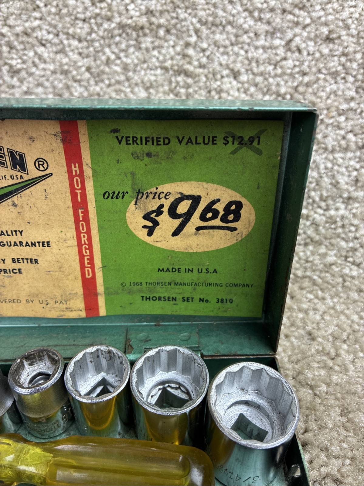 Thorsen #3810 3/8 Ratchet/Socket Set SAE 1968 Vintage