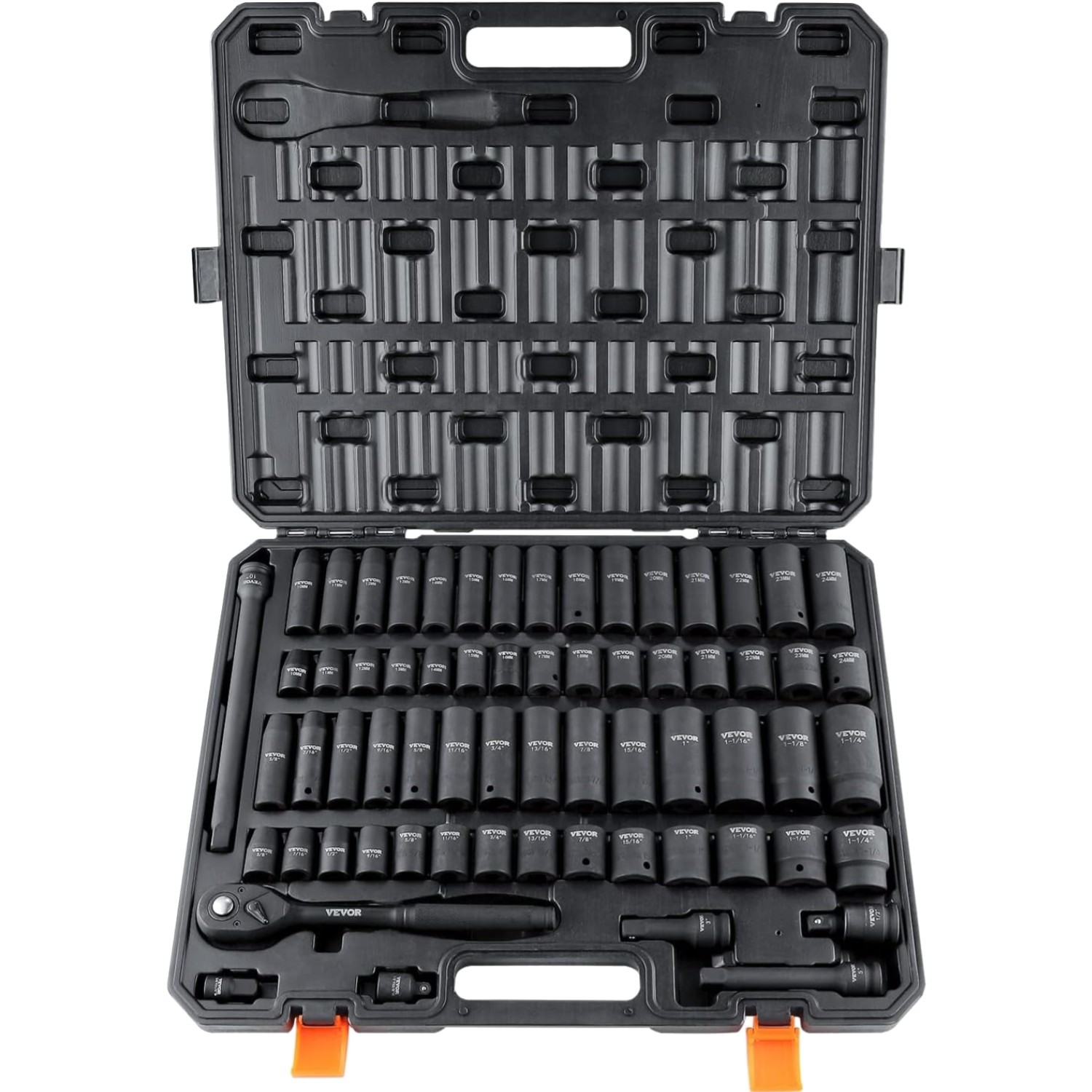 Versatile 65-Piece 1/2″ Drive Socket Set, SAE & Metric with Easy Read Markings