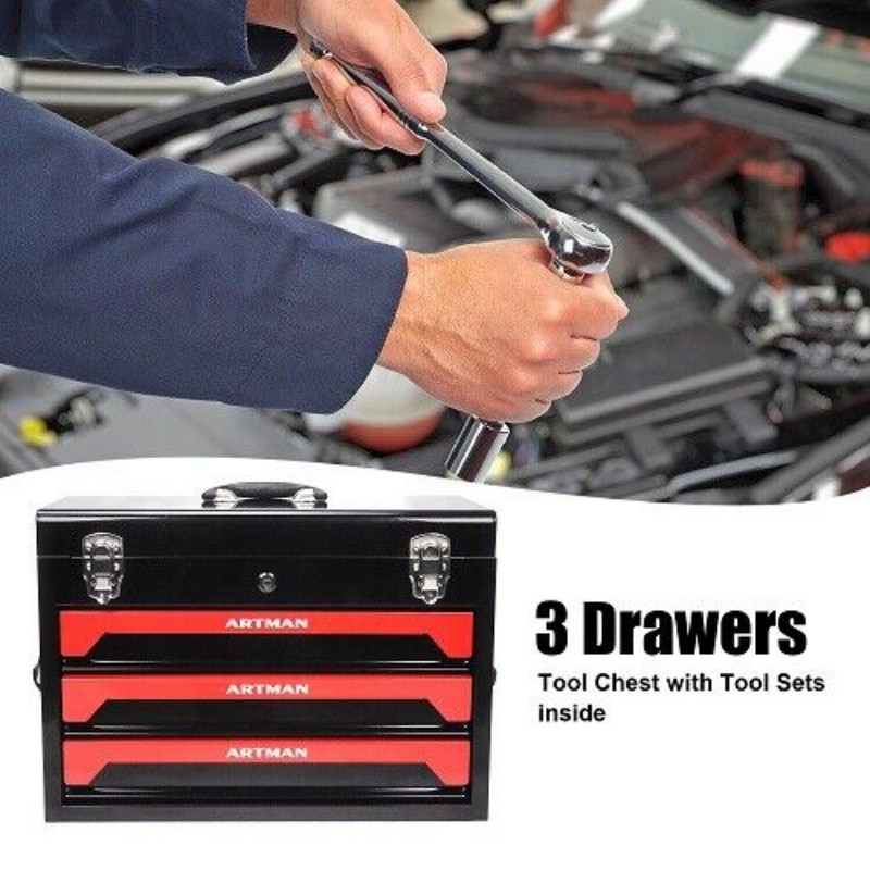 339 Pcs Mechanics Tool Set Socket Ratchet Kit 3 Drawer Box Professional Repair