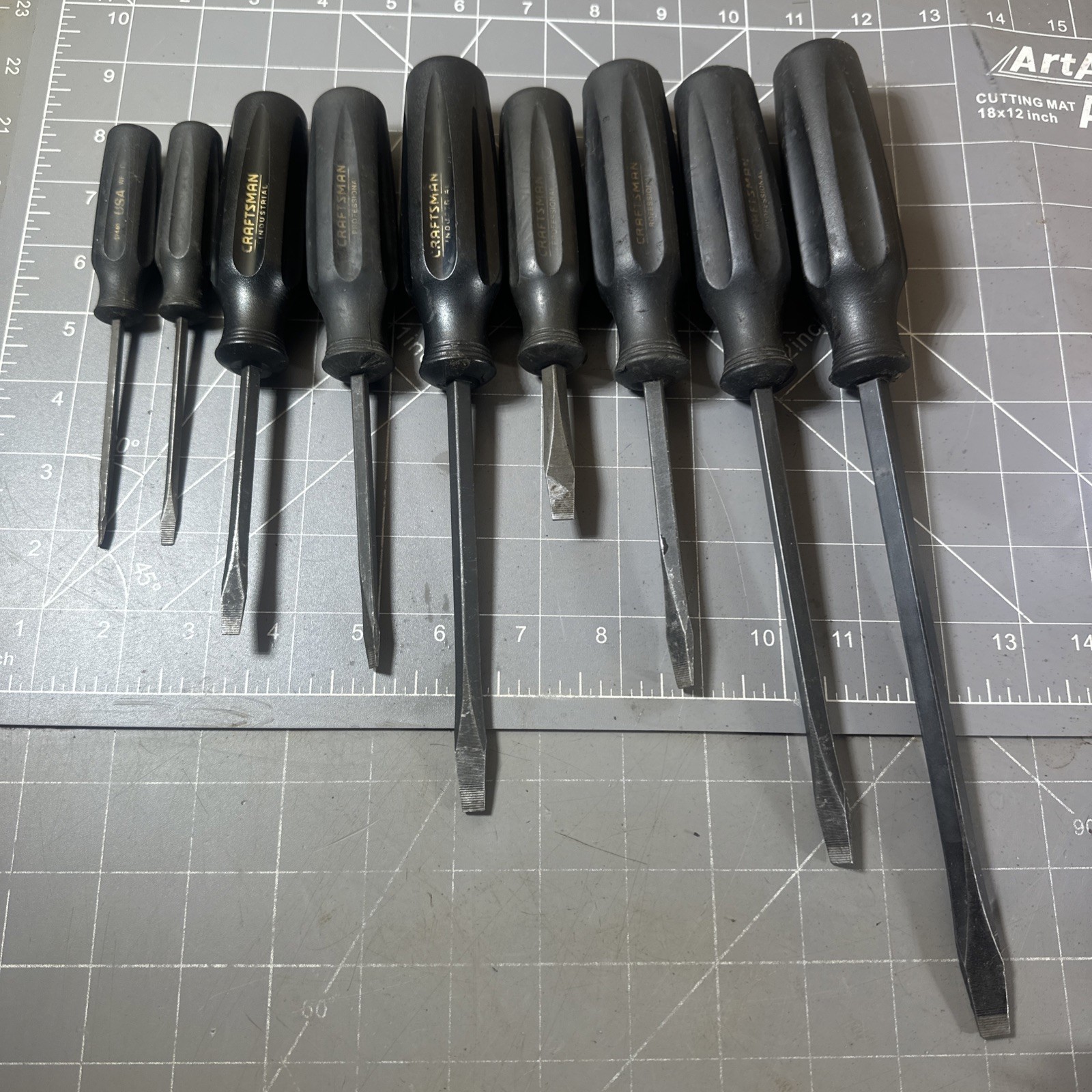 9pc. Craftsman Professional Slotted Flathead WF Black Handle Screwdriver Set USA
