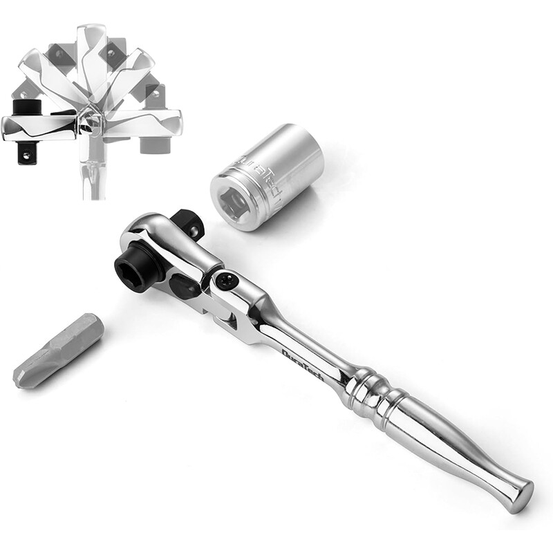 Ratchet Handle Socket Wrench 1/4″ Drive 72 Tooth Flexi Head Stubby 115mm Rounded