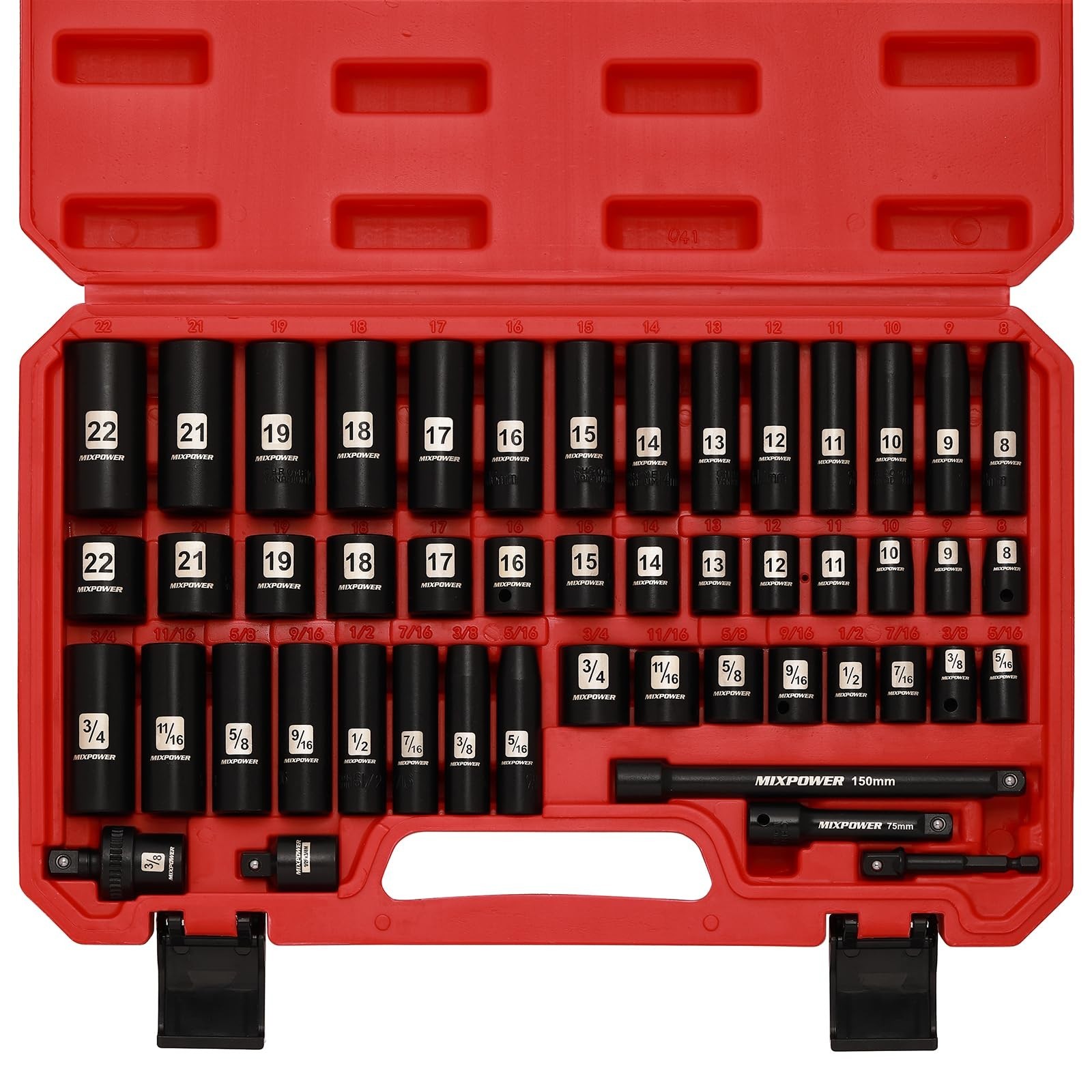49-Piece 3/8″ Drive Deep Impact Socket Set – SAE & Metric, Cr-V Steel, 6 Point