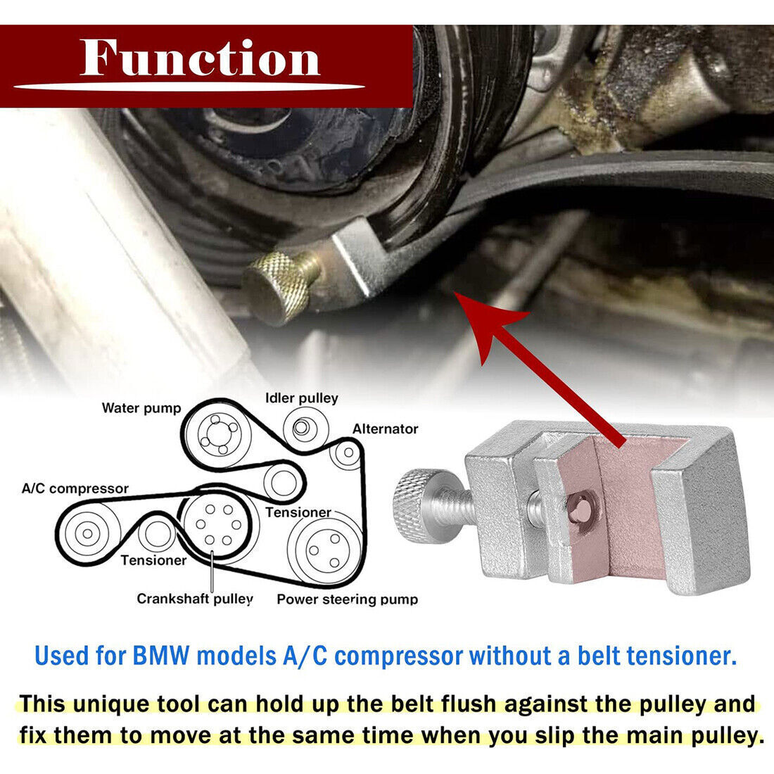 3458 A/C Belt Installation Tool Compatible for BMW N62&Mini W17 A/C Belt 641040