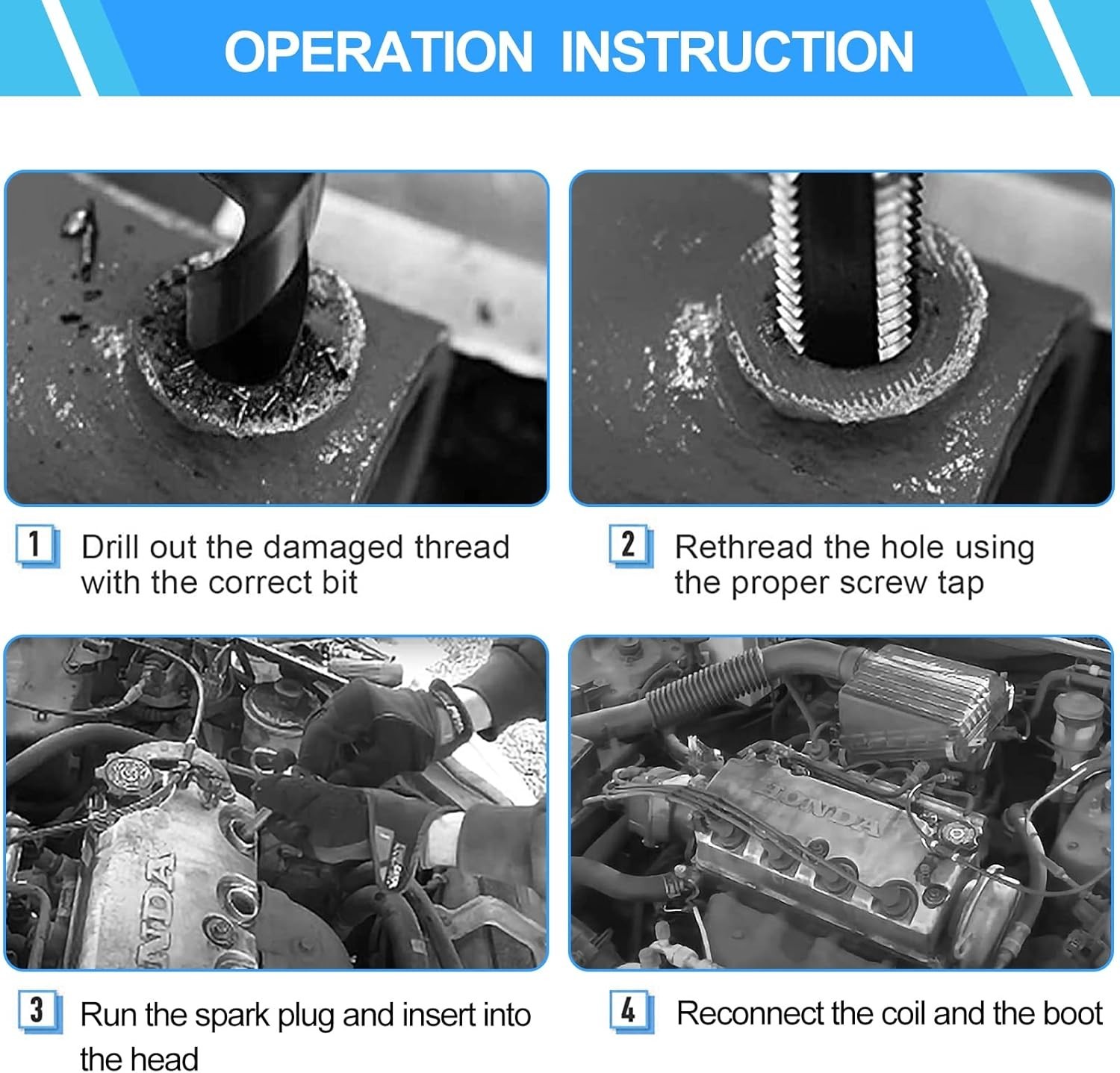 Spark Plug Thread Repair Kit, 28 PCS 4 Sizes High Speed Steel Tap and 5 Sizes…