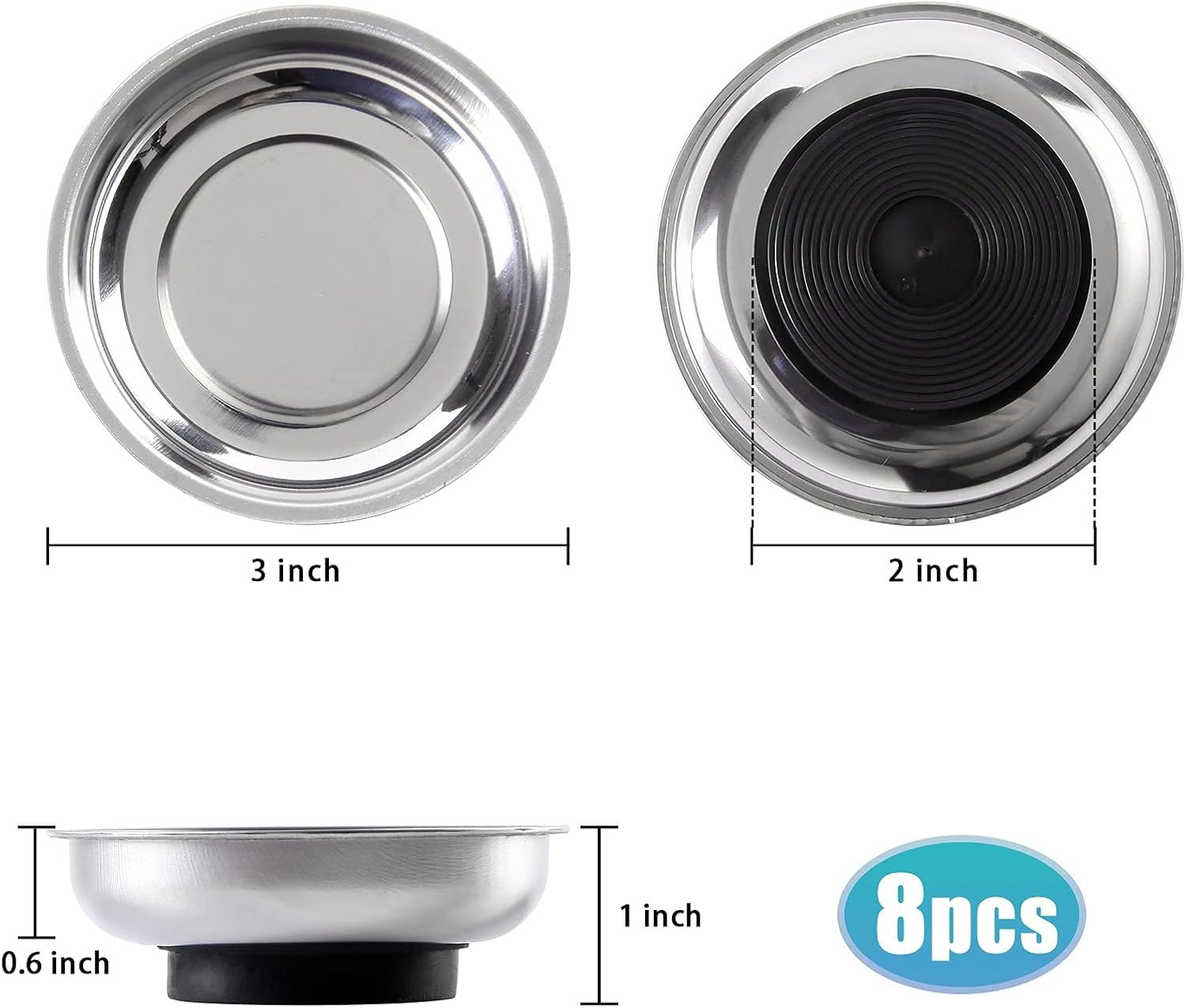 8 Pieces 3” Round Magnetic Bowl Trays Set Stainless Steel Magnet Tool