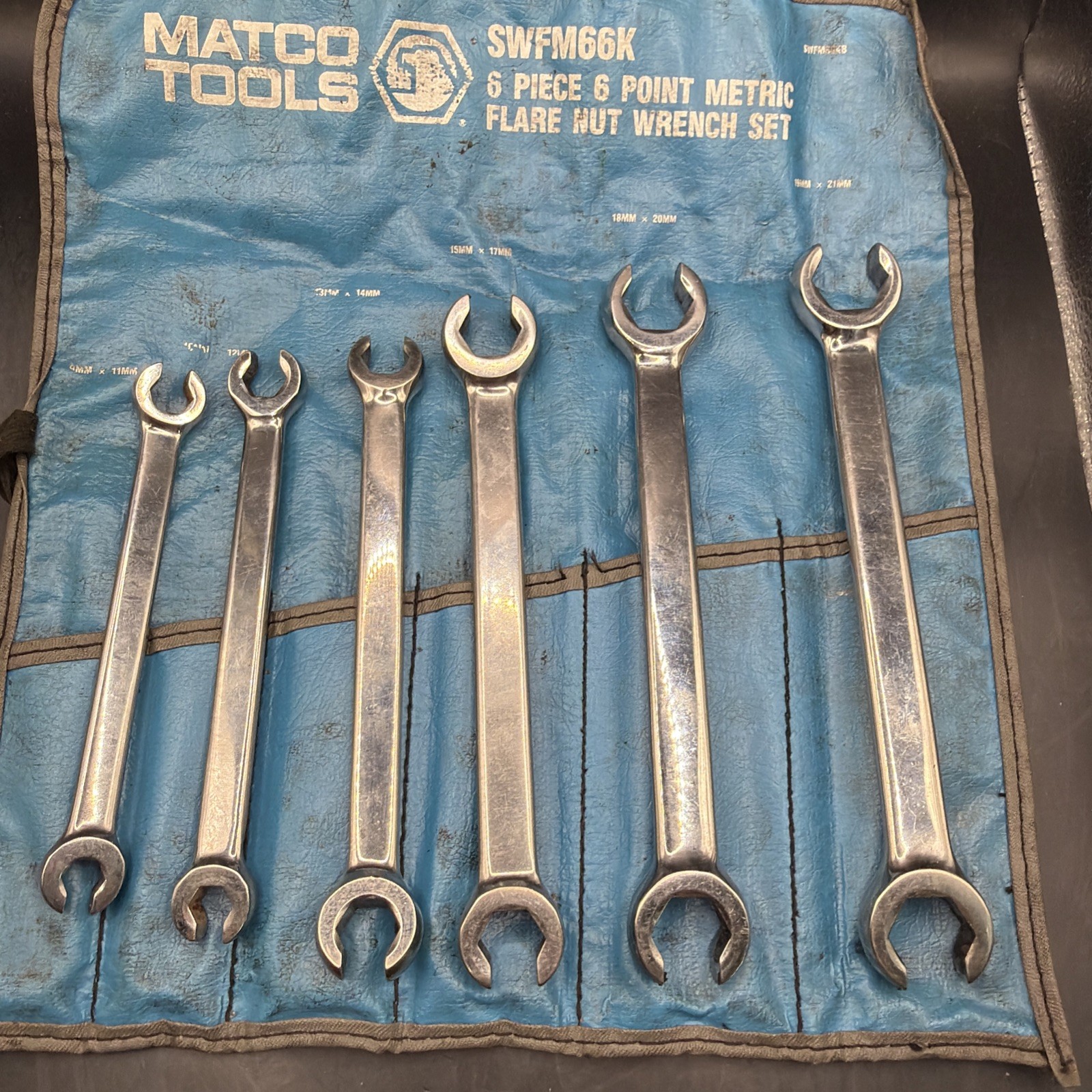 Matco Tools USA Made 6pc Metric 9mm-21mm Flare Nut Line Wrench Set in Pouch Bag