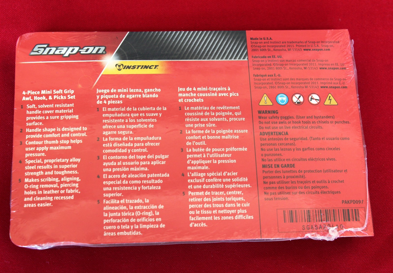 Snap On Tools Mini Soft Grip Pic 4 Pieces Set Orange New