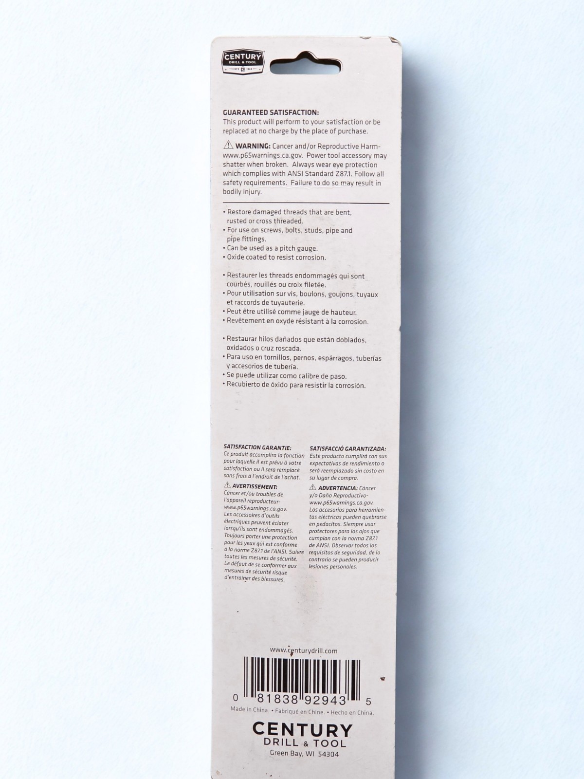 Thread Restoring File Metric 0.8–3.0 Pitch Bolt Repair Tool Century #92943 NEW