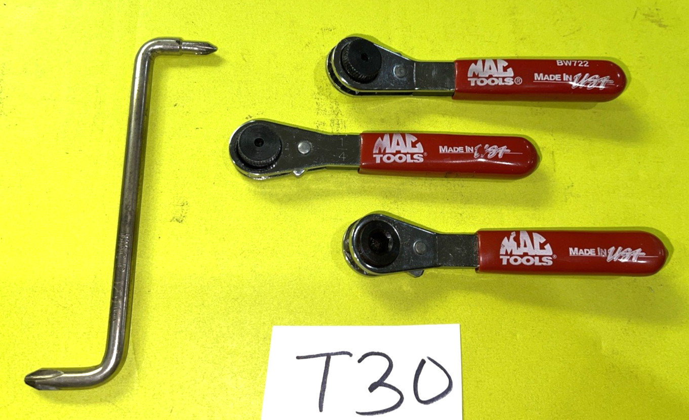 MAC TOOLS 3 PIECE 1/4 HEX BIT THUMB WHEEL RATCHETING WRENCH & OFFSET SCREWDRIVER