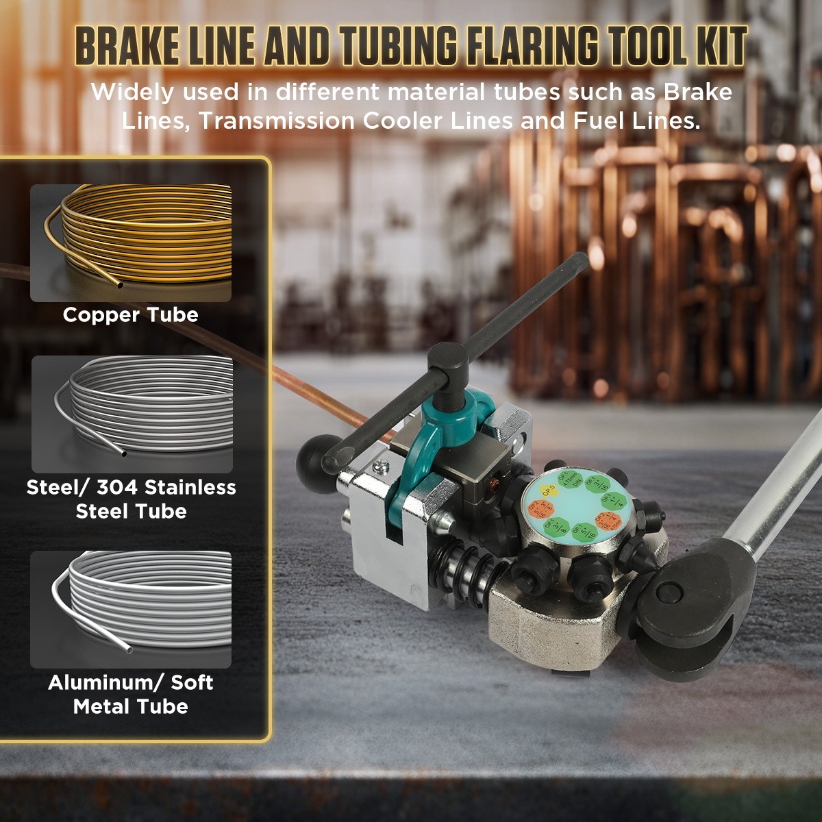 Brake Line Flaring Tool Kit for 3/16″ 1/4″ 5/16″ 3/8″ Tubes 45° Single Double