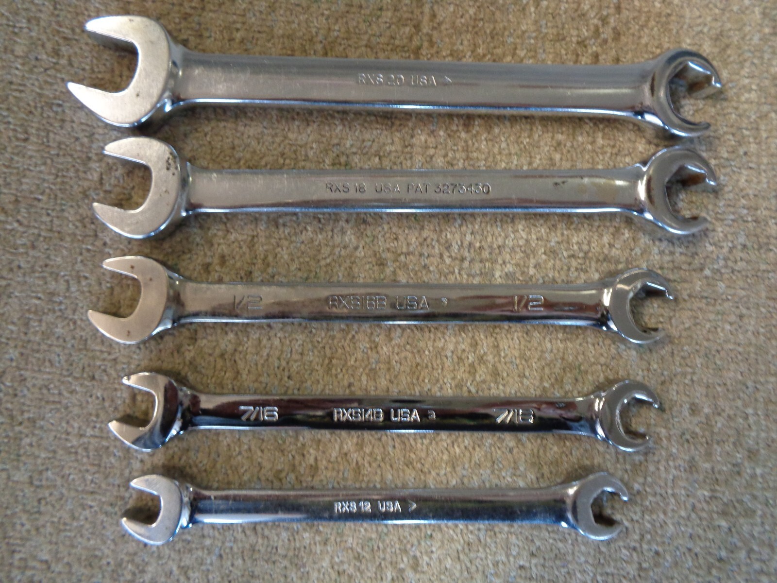 SNAP ON # RXS/RXSB 5 PIECE 6 POINT SAE OPEN END/FLARE NUT WRENCH SET FREE SHIP!