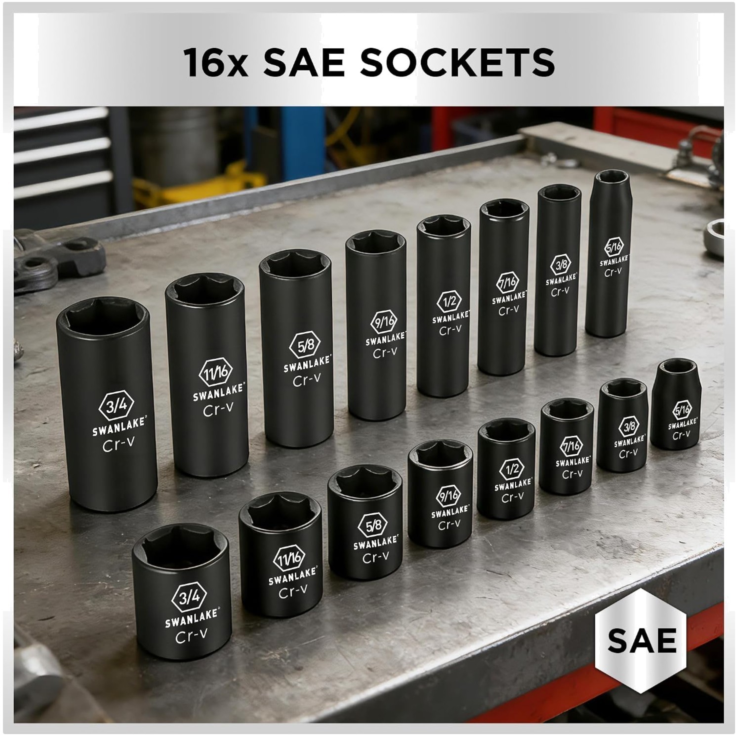 50-Piece Impact Socket Set, SAE/Metric Sizes, 6-Point, Cr-V