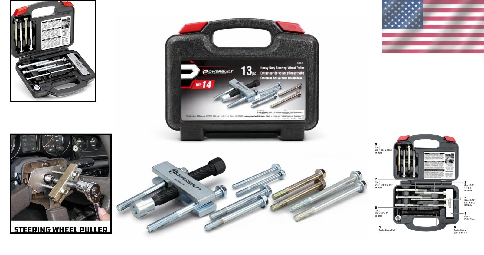14-Piece Heavy Duty Steering Wheel Puller Set with Frustration-Free Storage Case