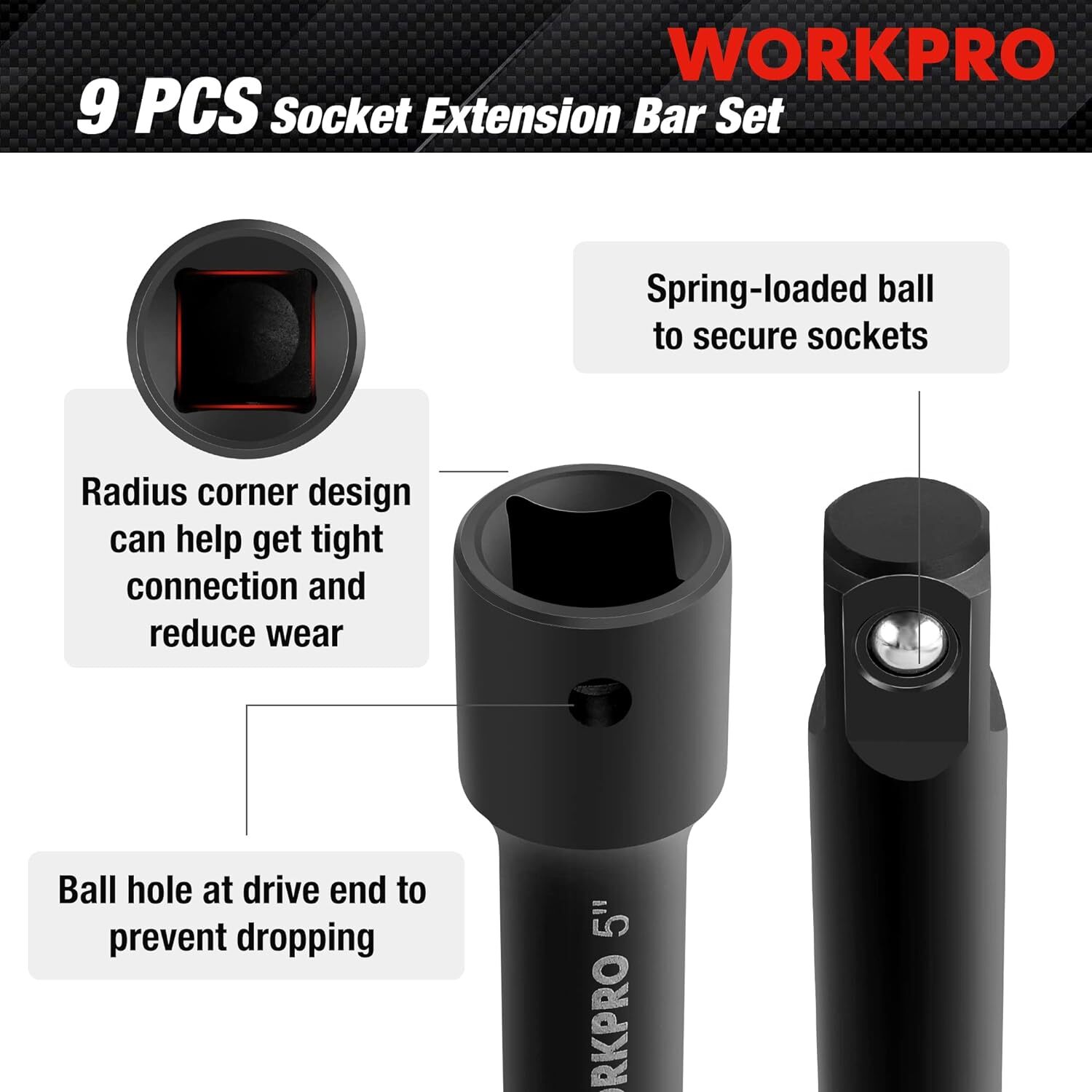 9 PCS Impact Driver Extension Bar Set, 1/4″, 3/8″ and 1/2″ Drive Socket Extensio
