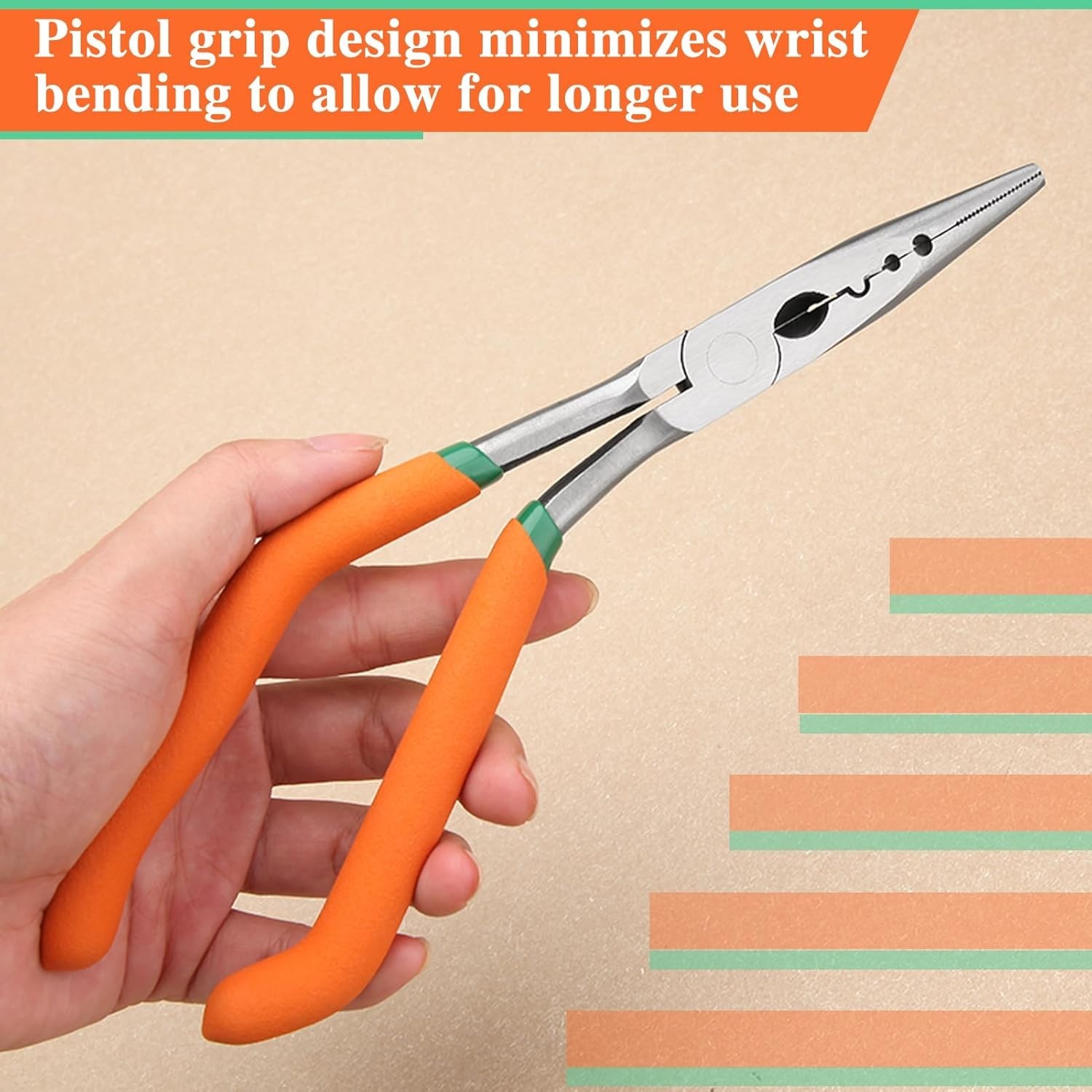 9 Inches Pistol Grip Long Nose Pliers with Crimper and Wire Cutter Offset Pistol