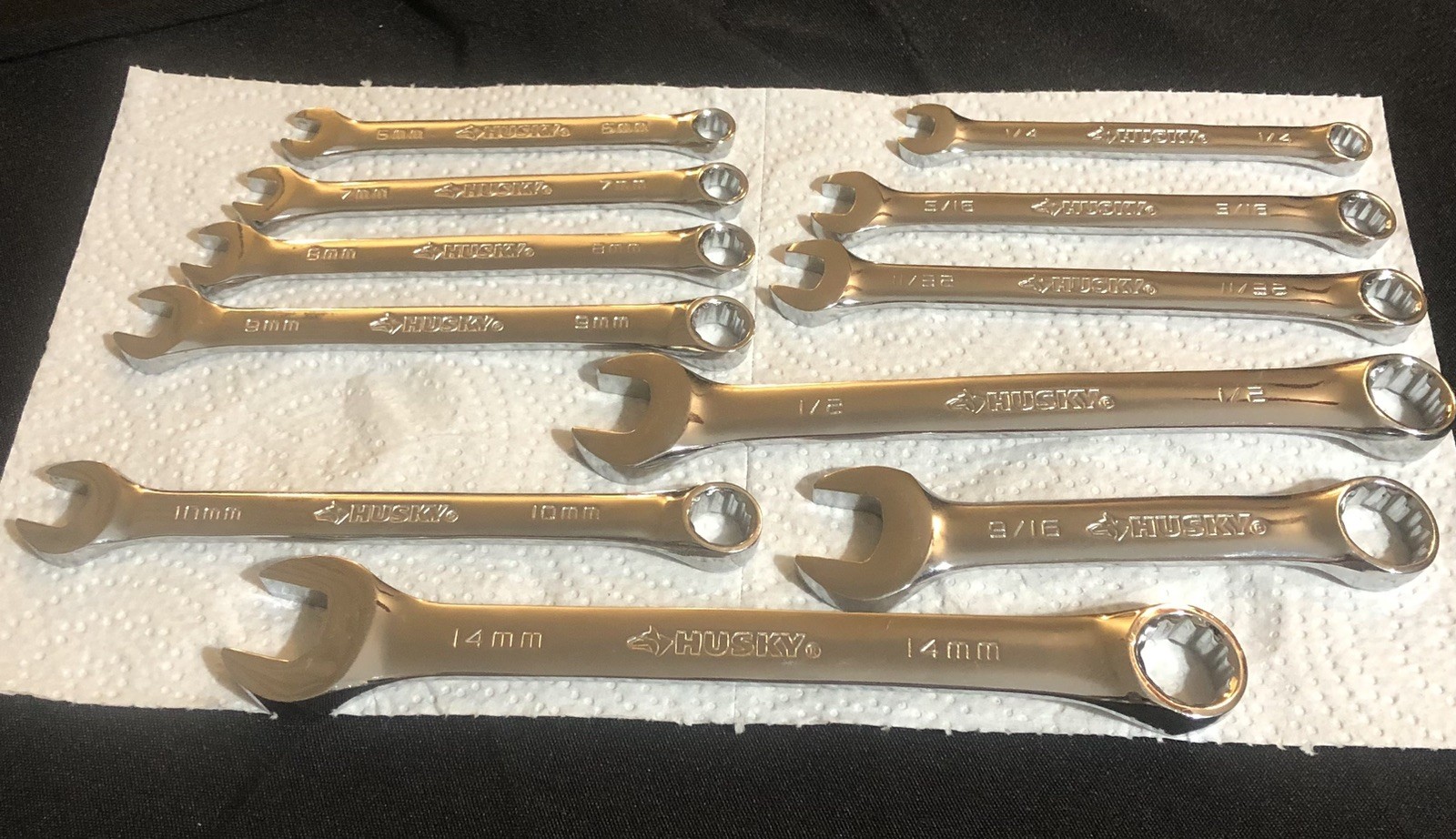 HUSKY BOX END COMBINATION WRENCH SET 14,10,9,8,7,6MM-9/16,1/2,11/32,5/16,1/4”