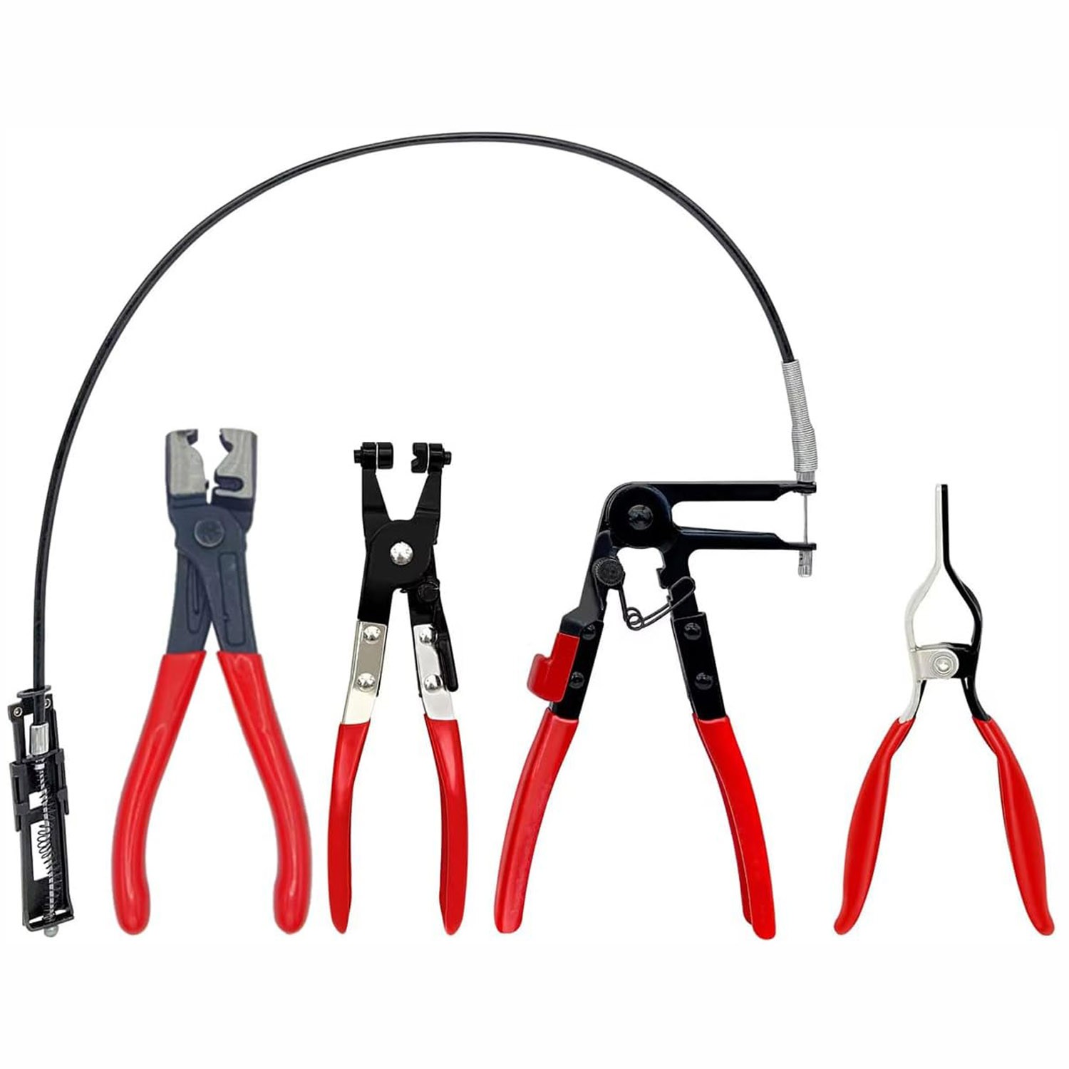 4PCS Hose Clamp Pliers Set Long Reach Swivel Jaw Radiator Fuel Line Removal Tool