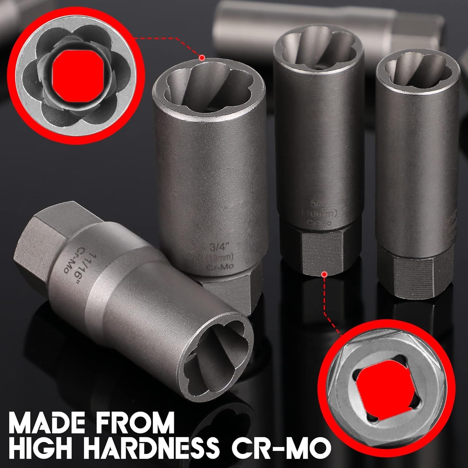 11-Pcs Spiral Deep Bolt Extractor Set, Stripped Bolt Remover Lug Nut Extractor S