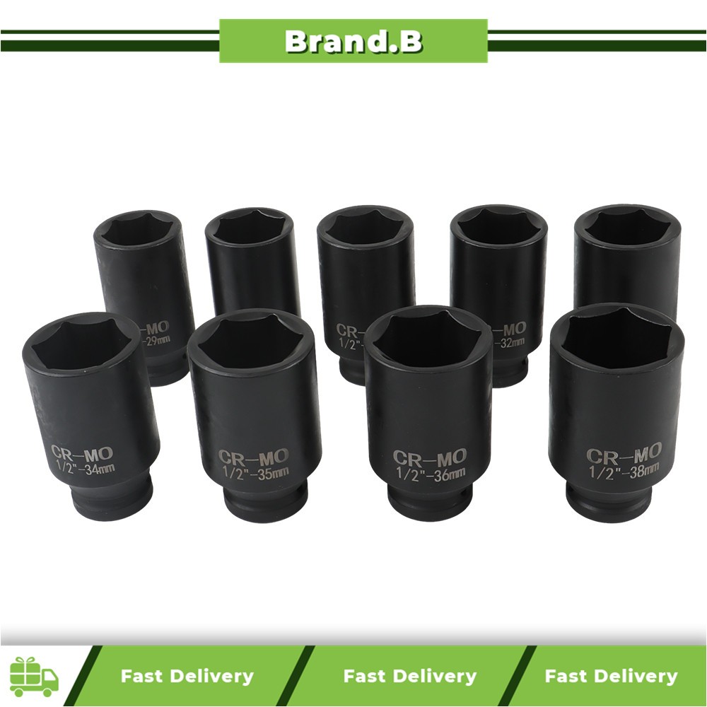 9PCS Deep Impact Socket Tool Kit 1/2″ Drive Metric Axle Hub Nut Socket 29-38mm
