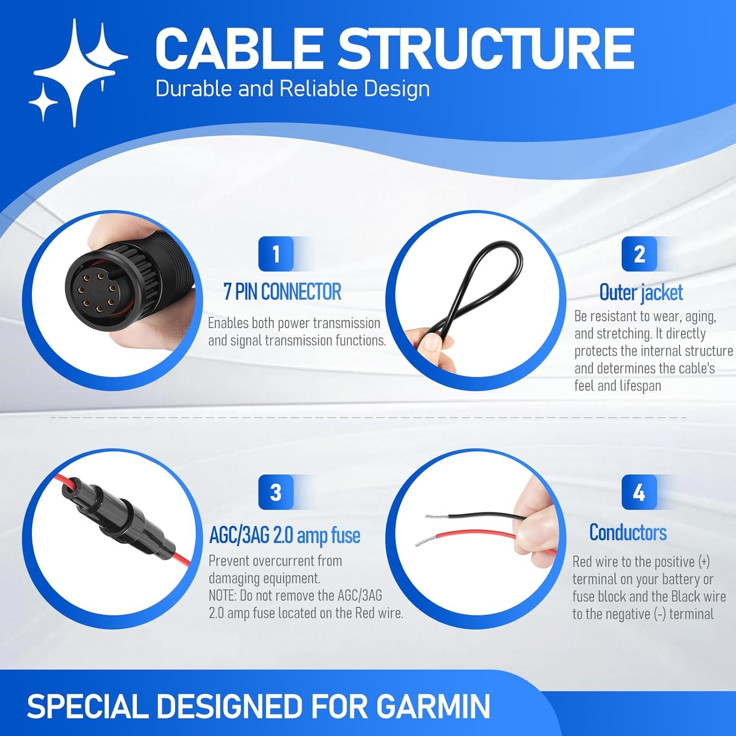 For Garmin GMS 10 Network Port Expander 010-10553-00 Power Cable 7-Pin Cord