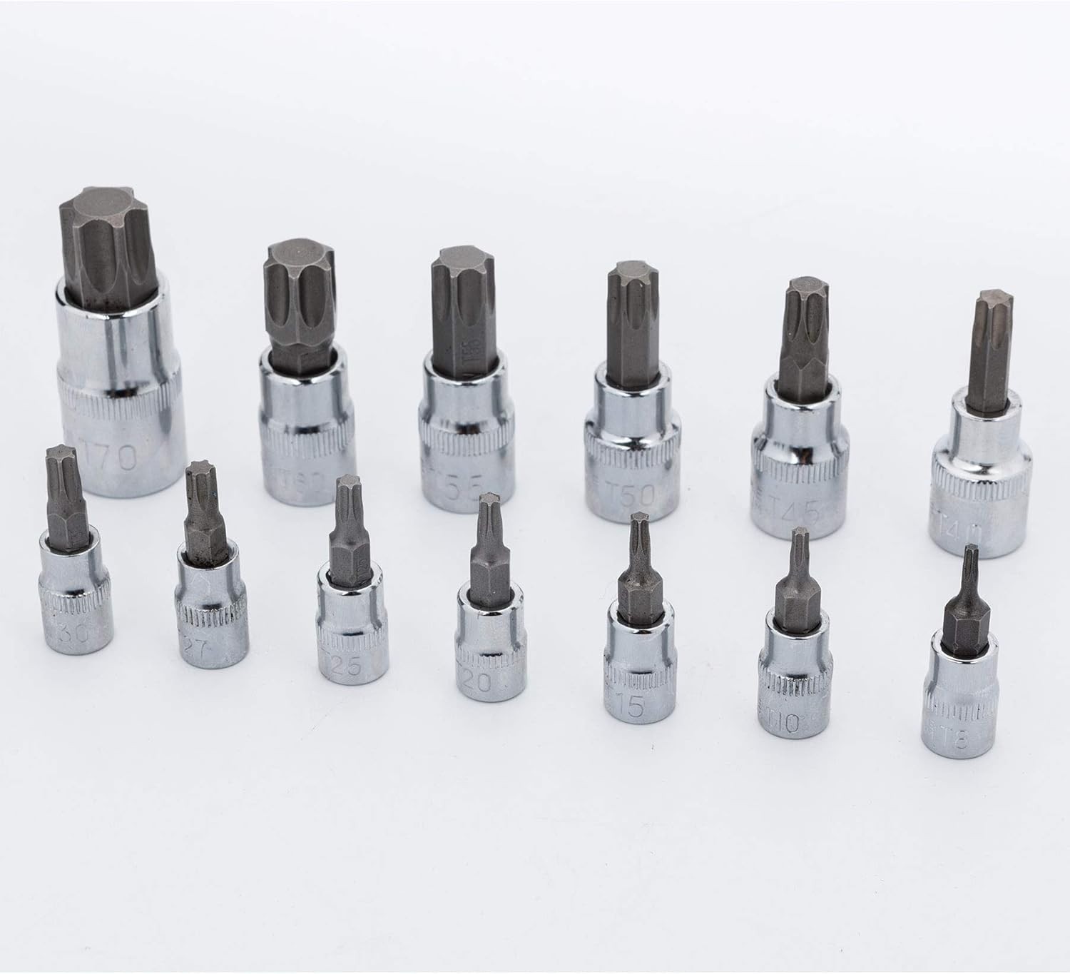 Torx Bit Socket Set 13pcs | Precision T8-T70 S2 Alloy & Cr-V Steel | 3/8″ Drive