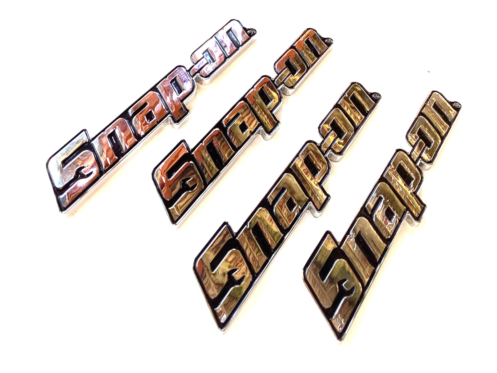 Snap On Tools NEW Authentic Chrome And Black Adhesive Backed Raised Letter Logo