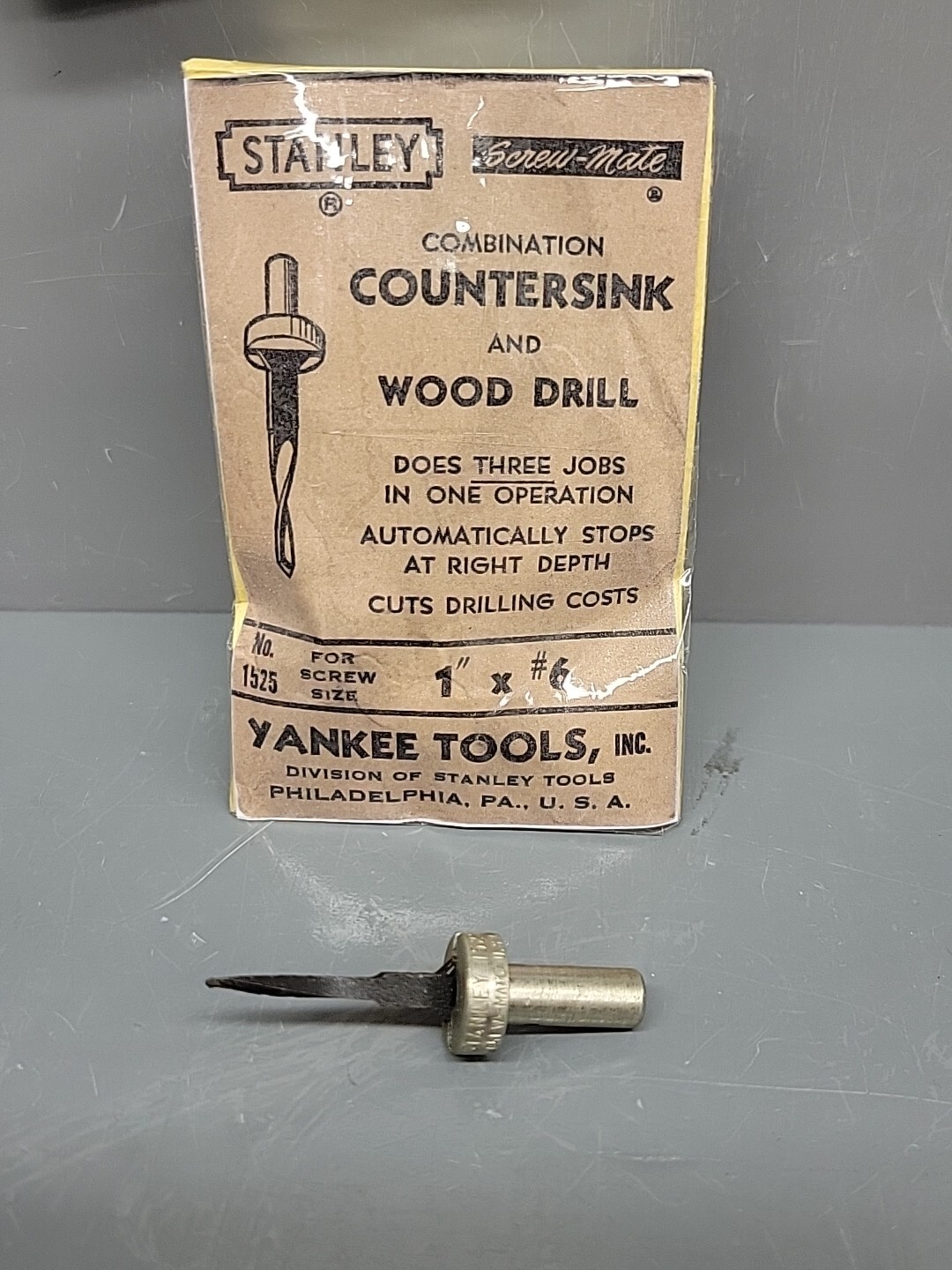 Stanley Screw-Mate Drill Countersink 04-602 Wood Drill 1″ x #6 1525 NOS USA