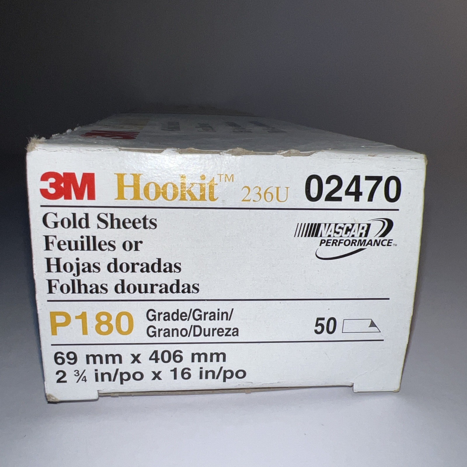 3M Hookit Gold P180 Sandpaper 2 3/4 x 16 inches 50 Sheets Per Box