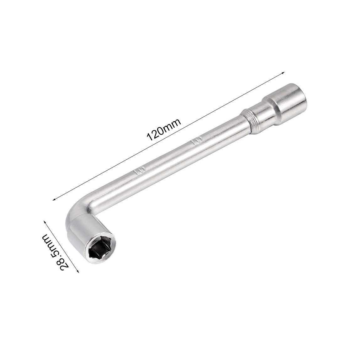 10mm Metric L Shape Angled Open Hex 6 point Socket Wrench Silver Tone