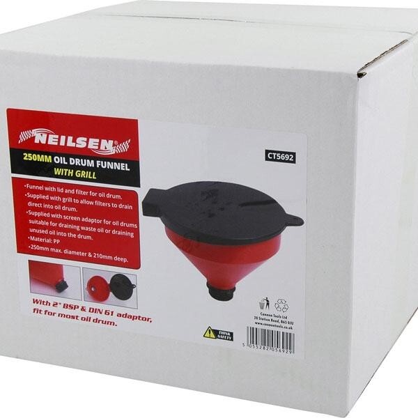 Funnel 250mm Wide – Oil Drum Funnel With Grill – Drain Oil Filter 5692