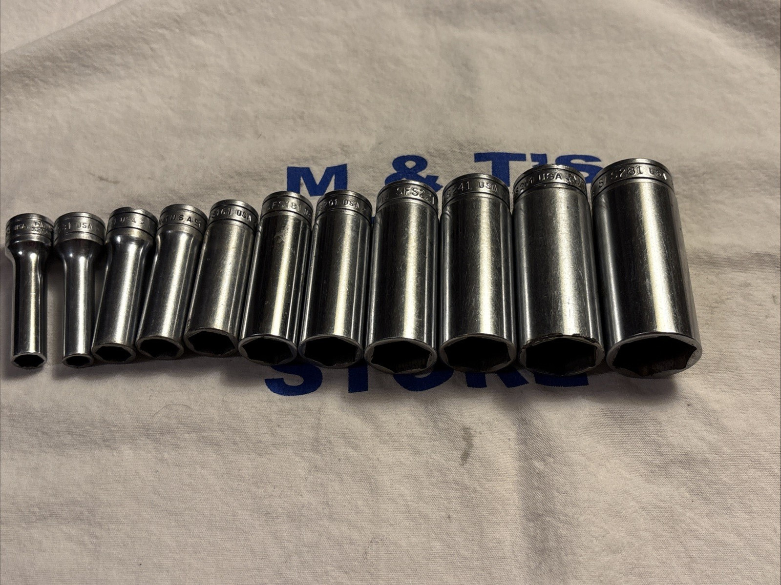 Vtg Snap-on Tools USA 3/8″ Drive 6pt 11pc SAE Deep Chrome Socket Set 211SFSY