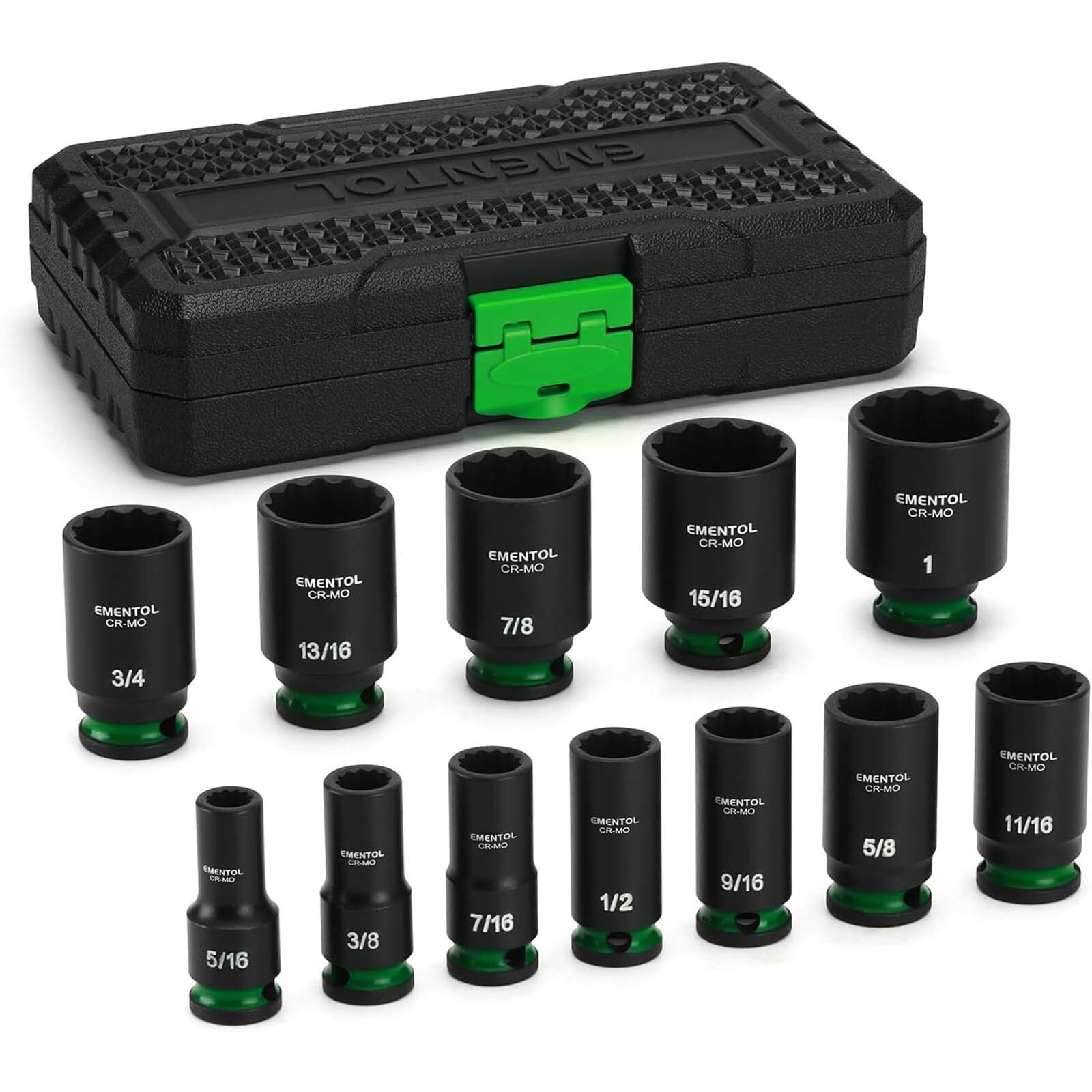 12PCS 3/8″ Drive Impact Socket Set Semi-Deep Sockets Standard SAE 5/16″-1″ CR-MO