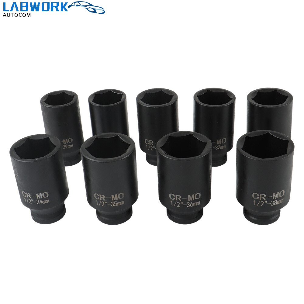 9Pcs Deep Impact Socket Set 1/2″ Drive Metric Axle Hub Nut Socket 29-38mm