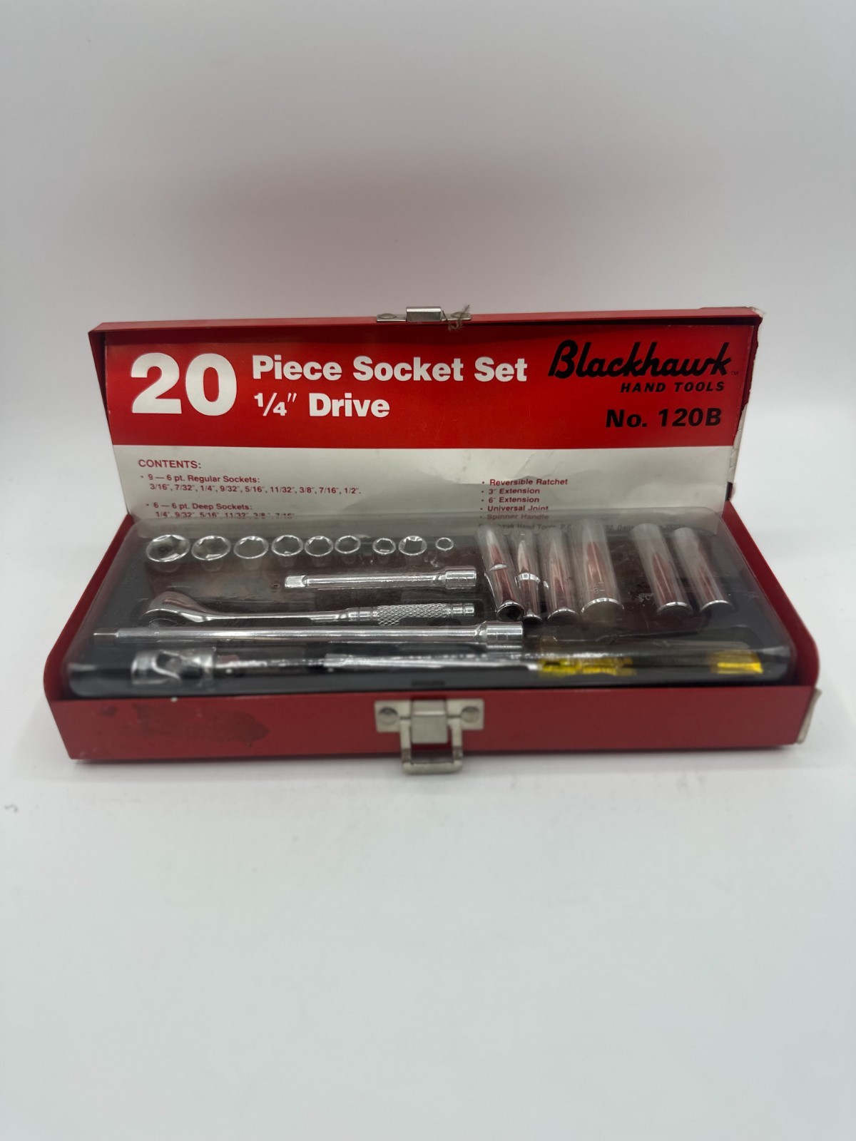 Vintage Brand New 20PC Blackhawk 1/4″ Drive SAE Socket Set in Metal Case