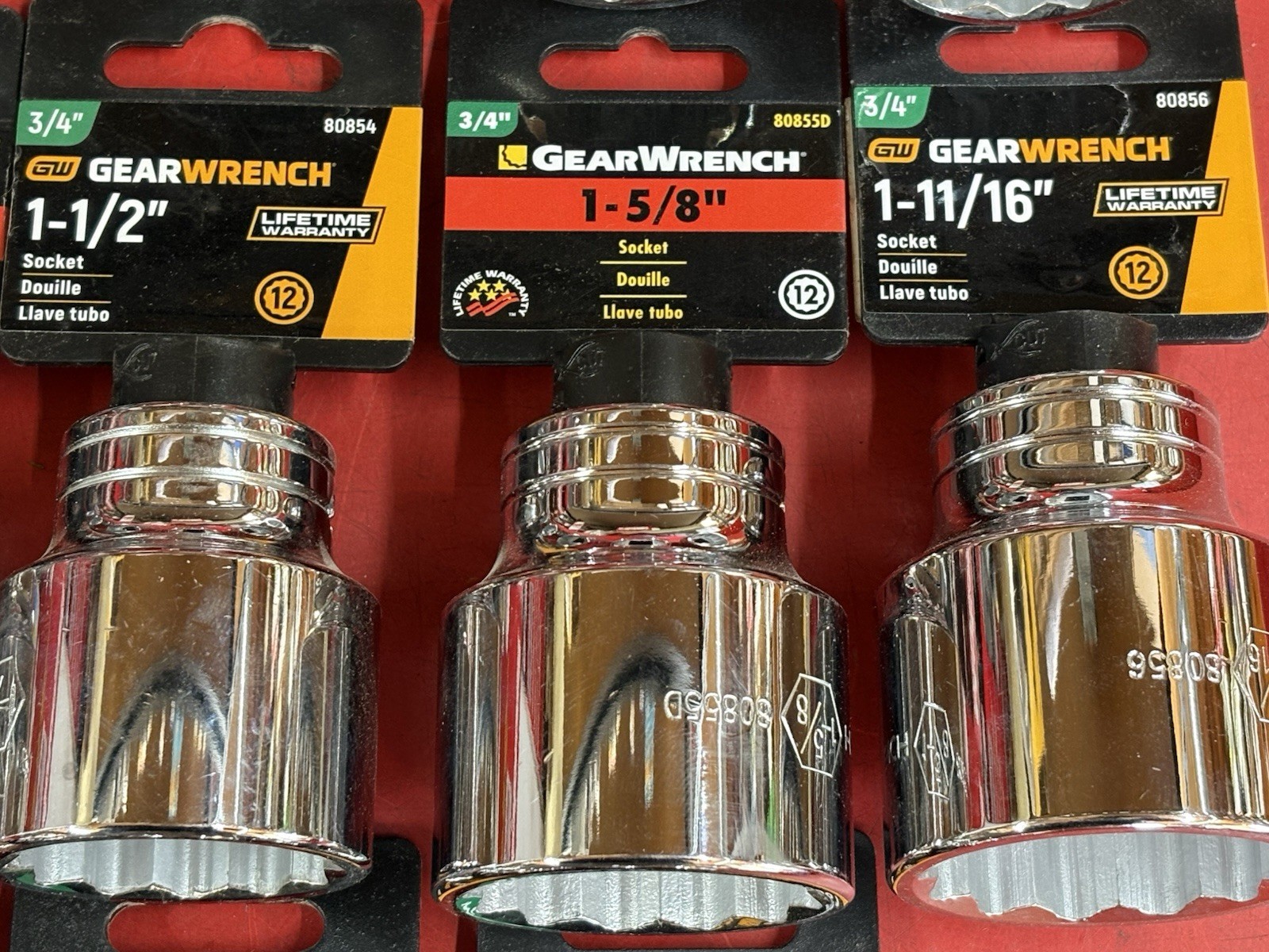 LOT OF 16 GEARWRENCH 3/4″ DRIVE STANDARD SHALLOW CHROME SOCKETS SET 7/8″ TO 2″